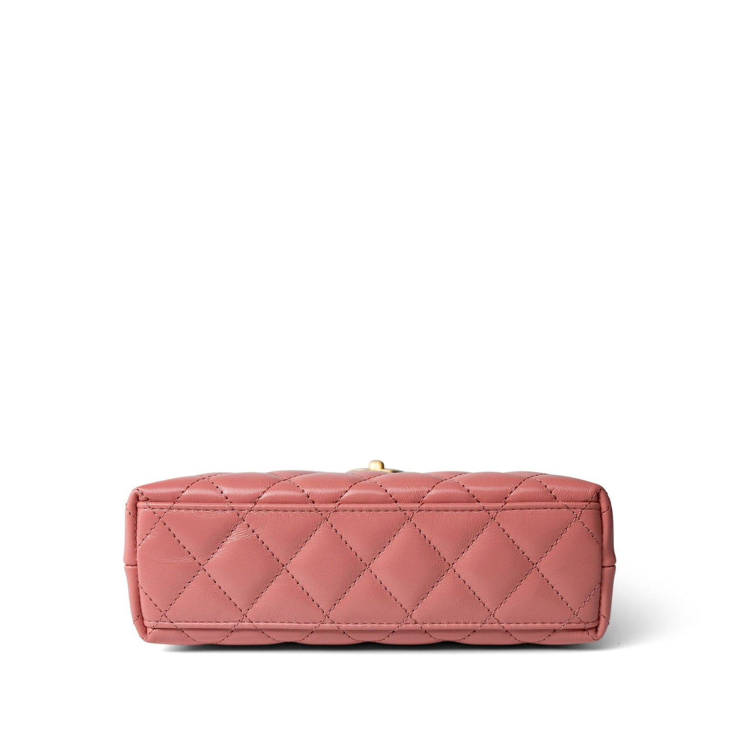 Shiny Aged Calfskin Quilted Nano Kelly Shopper Coral Pink