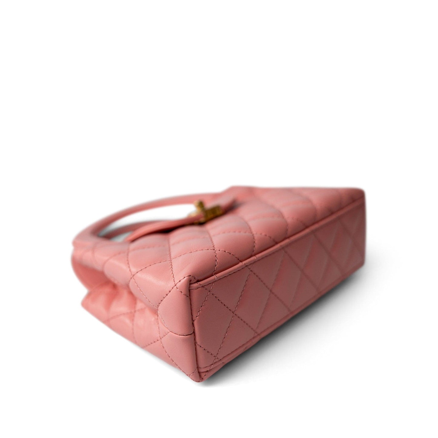 Shiny Aged Calfskin Quilted Nano Kelly Shopper Coral Pink
