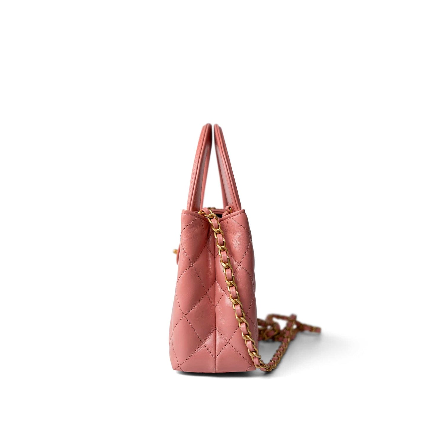 Shiny Aged Calfskin Quilted Nano Kelly Shopper Coral Pink
