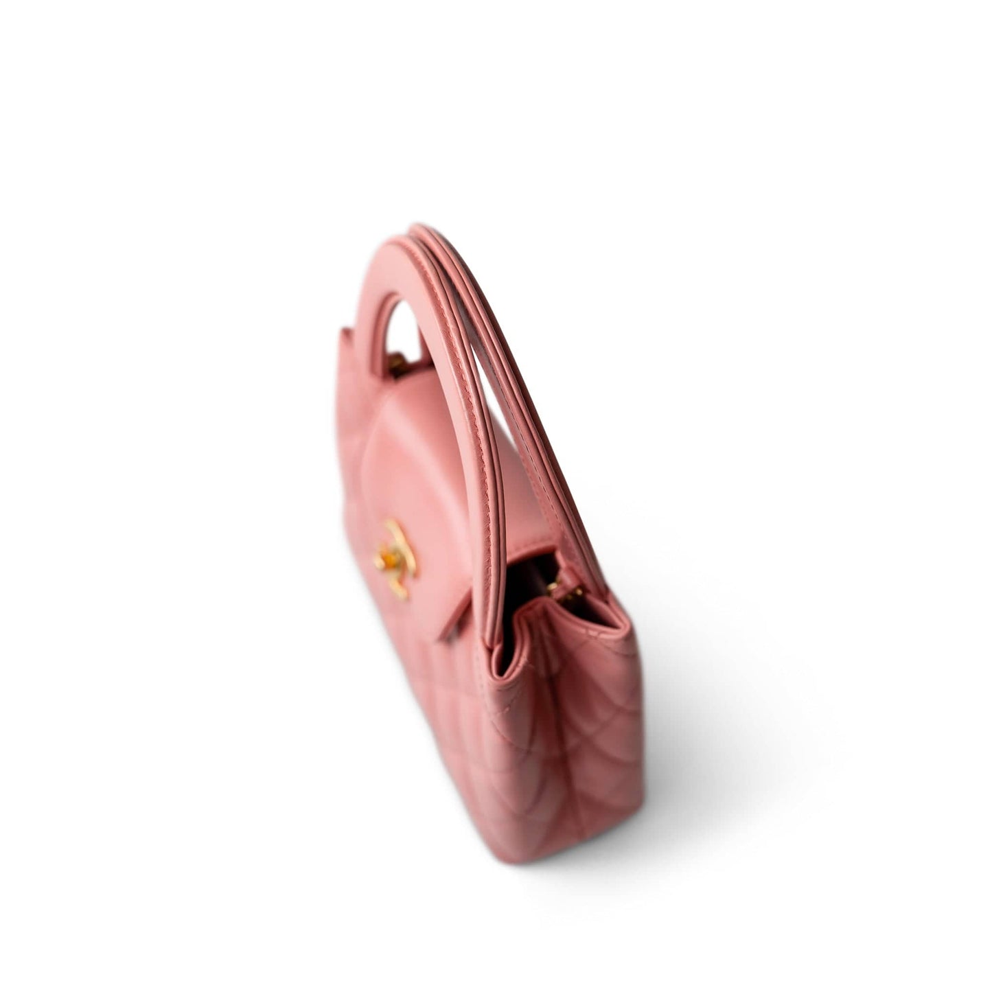 Shiny Aged Calfskin Quilted Nano Kelly Shopper Coral Pink