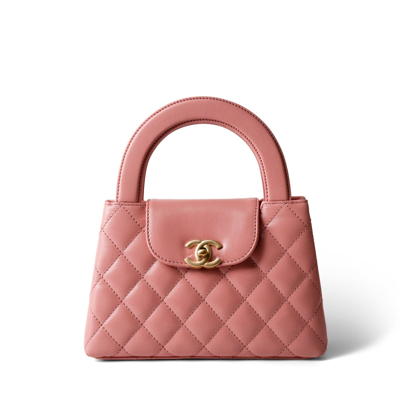 Shiny Aged Calfskin Quilted Nano Kelly Shopper Coral Pink