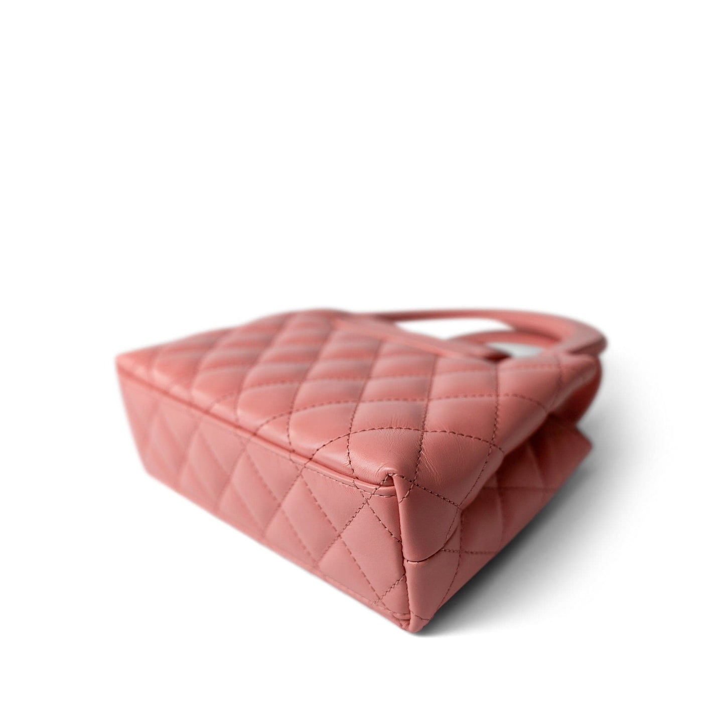 Shiny Aged Calfskin Quilted Nano Kelly Shopper Coral Pink