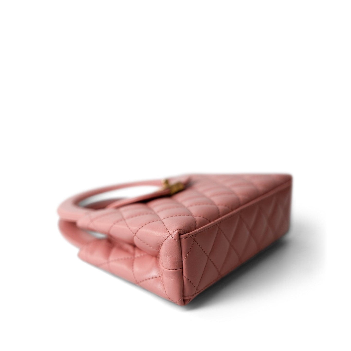Shiny Aged Calfskin Quilted Nano Kelly Shopper Coral Pink