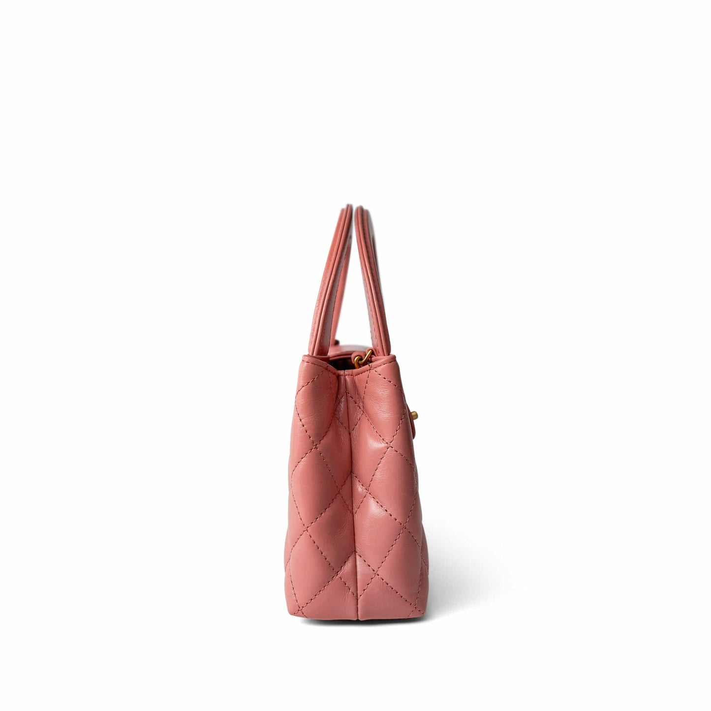 Shiny Aged Calfskin Quilted Nano Kelly Shopper Coral Pink