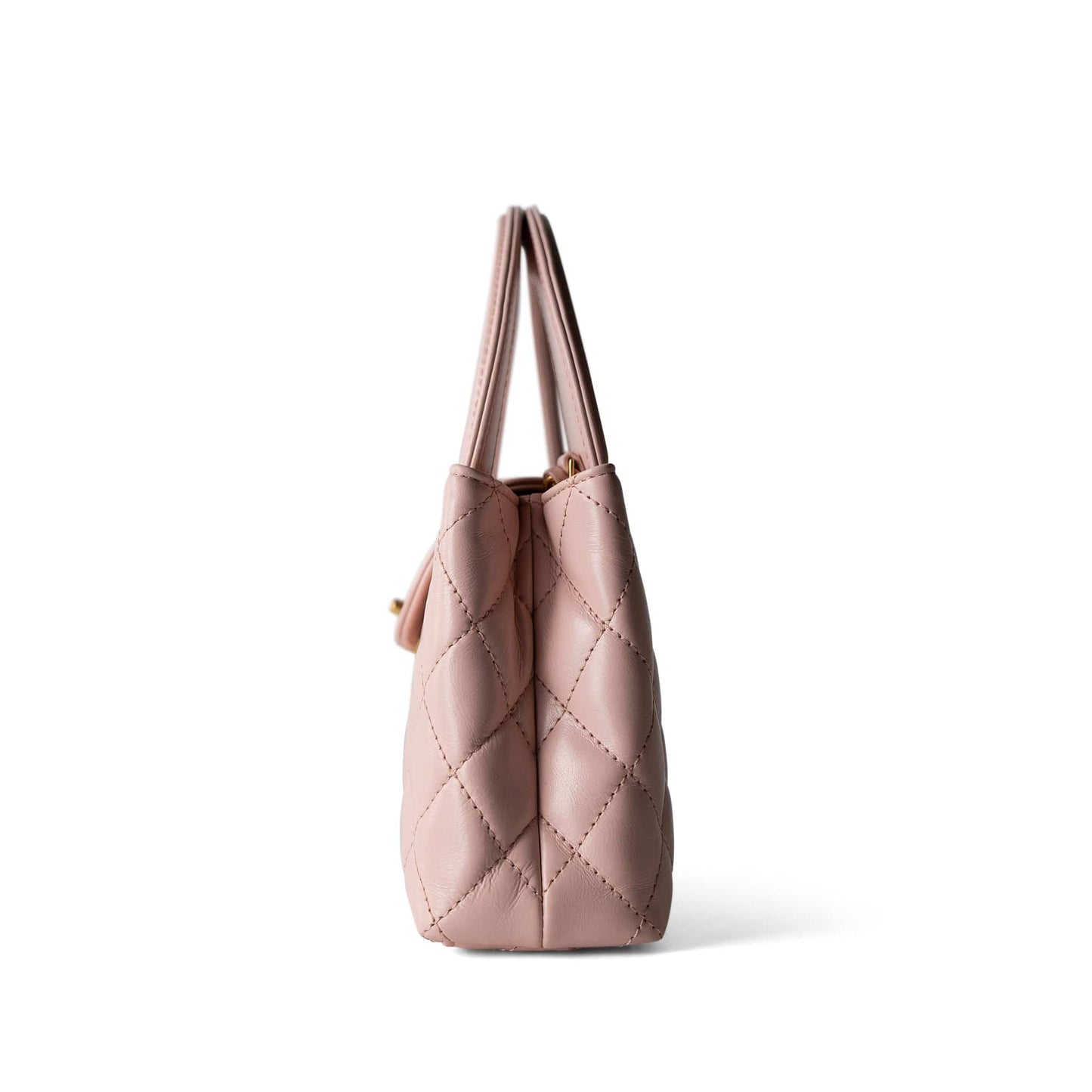 Shiny Aged Calfskin Quilted Nano Kelly Shopper Light Pink