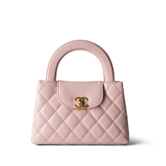 Shiny Aged Calfskin Quilted Nano Kelly Shopper Light Pink
