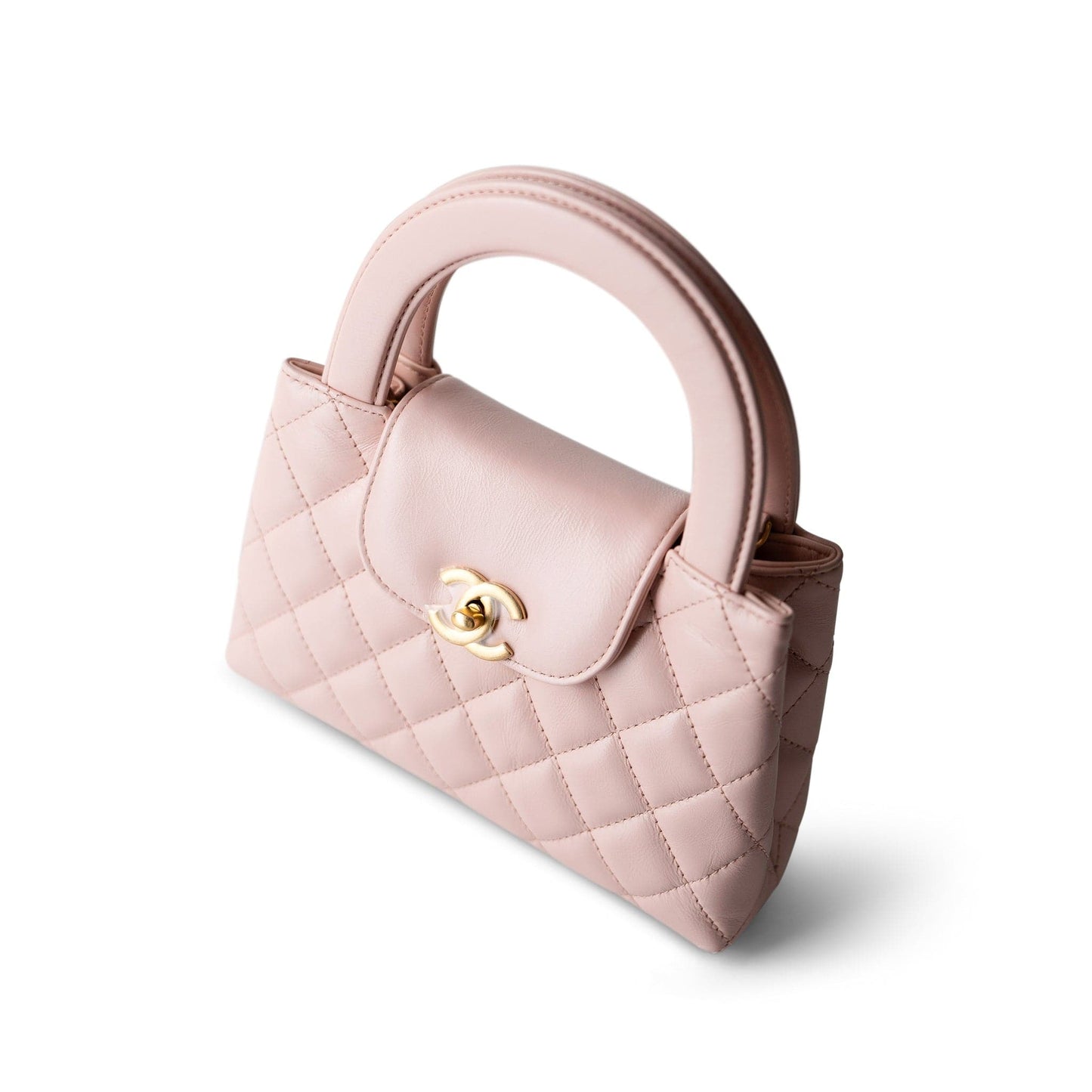 Shiny Aged Calfskin Quilted Nano Kelly Shopper Light Pink