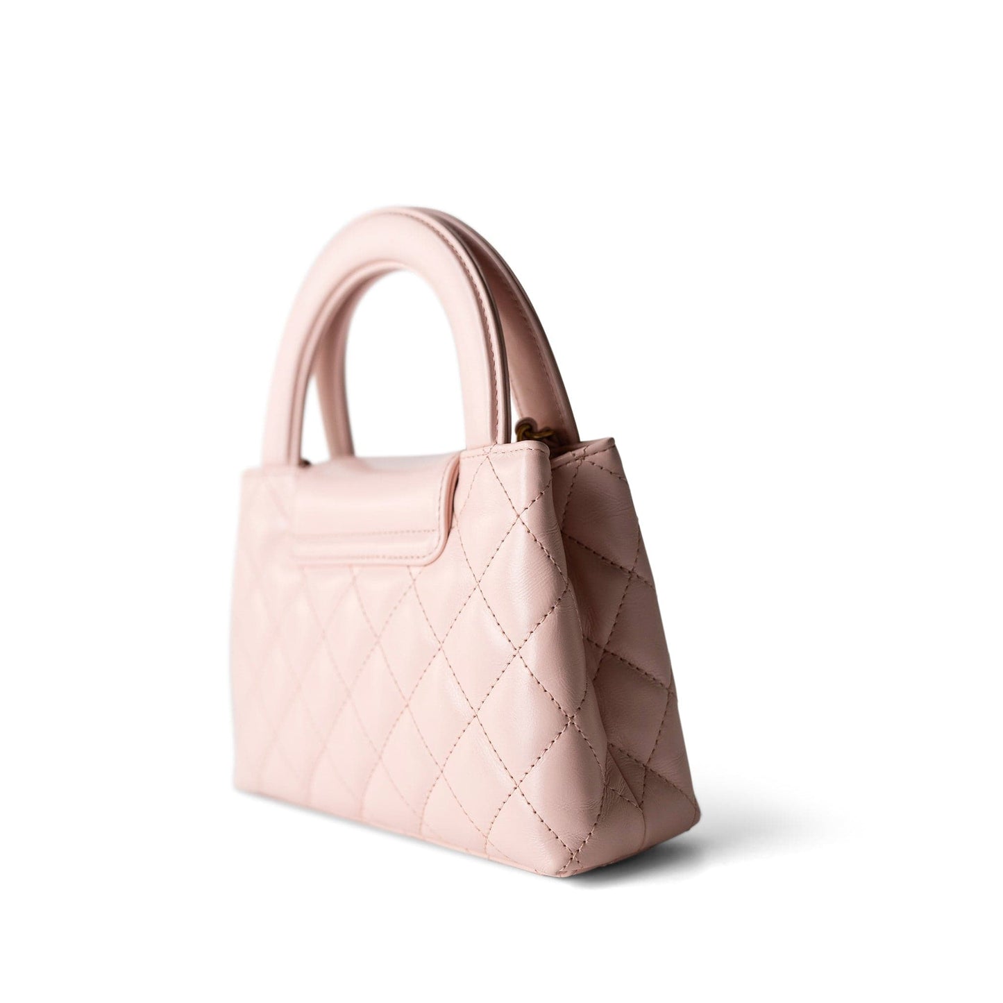 Shiny Aged Calfskin Quilted Nano Kelly Shopper Light Pink