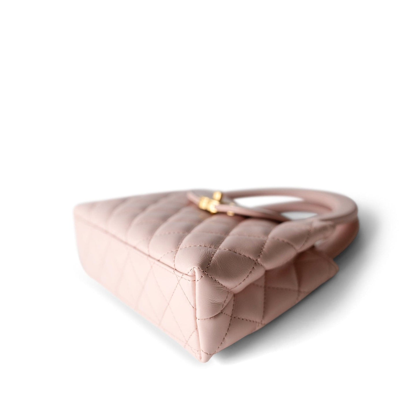 Shiny Aged Calfskin Quilted Nano Kelly Shopper Light Pink