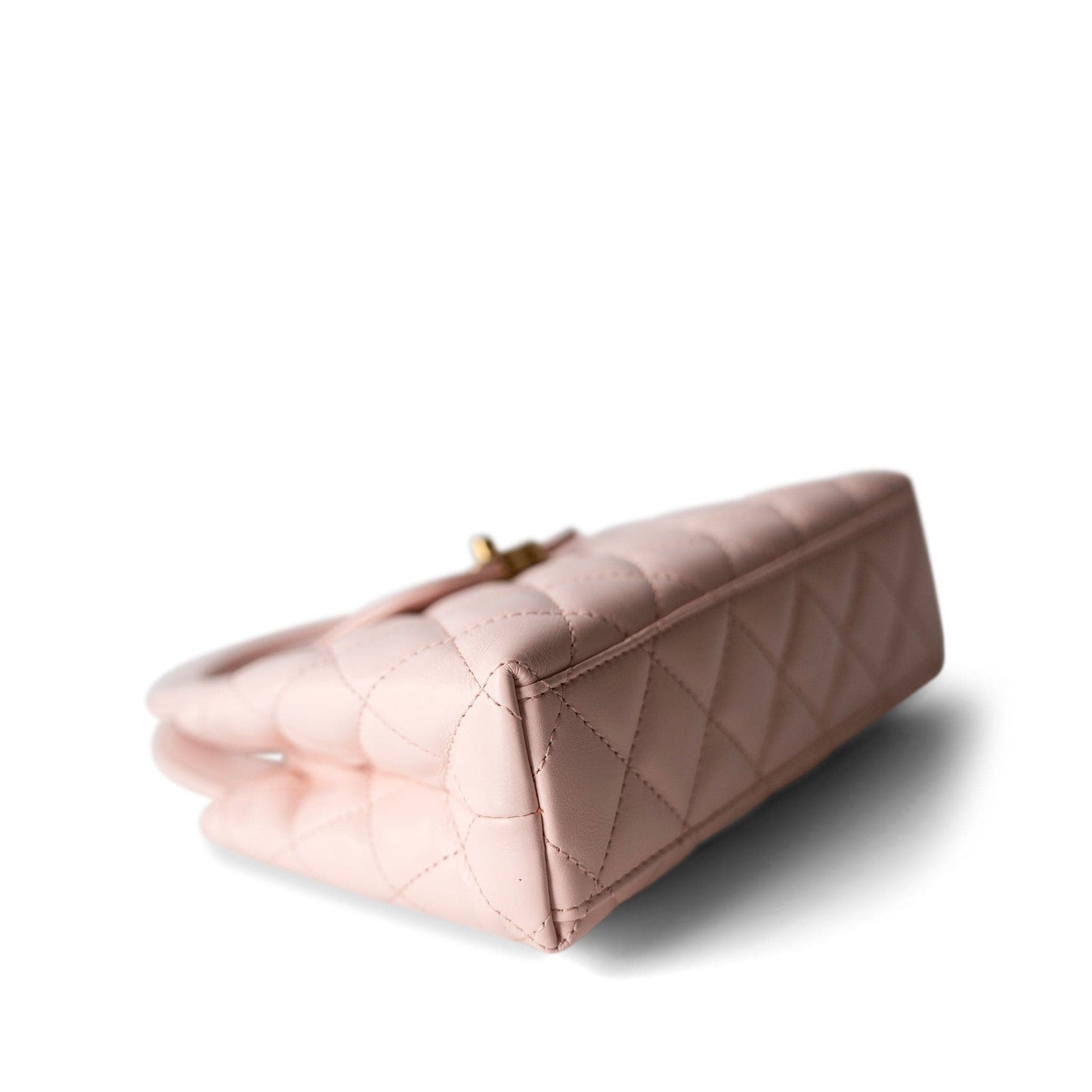 Shiny Aged Calfskin Quilted Nano Kelly Shopper Light Pink