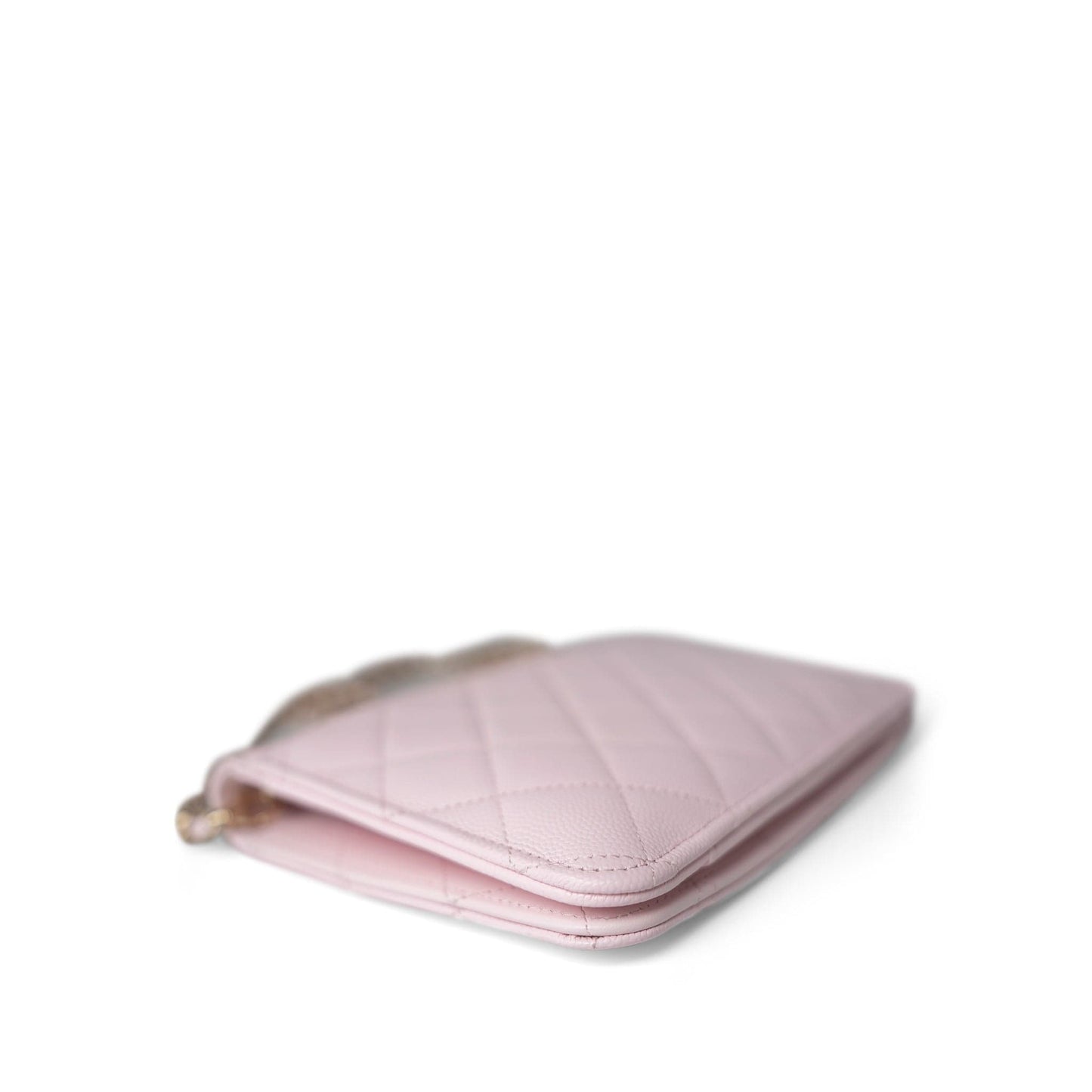 Travel Wallet on Chain Light Pink Caviar Quilted Light Gold Hardware
