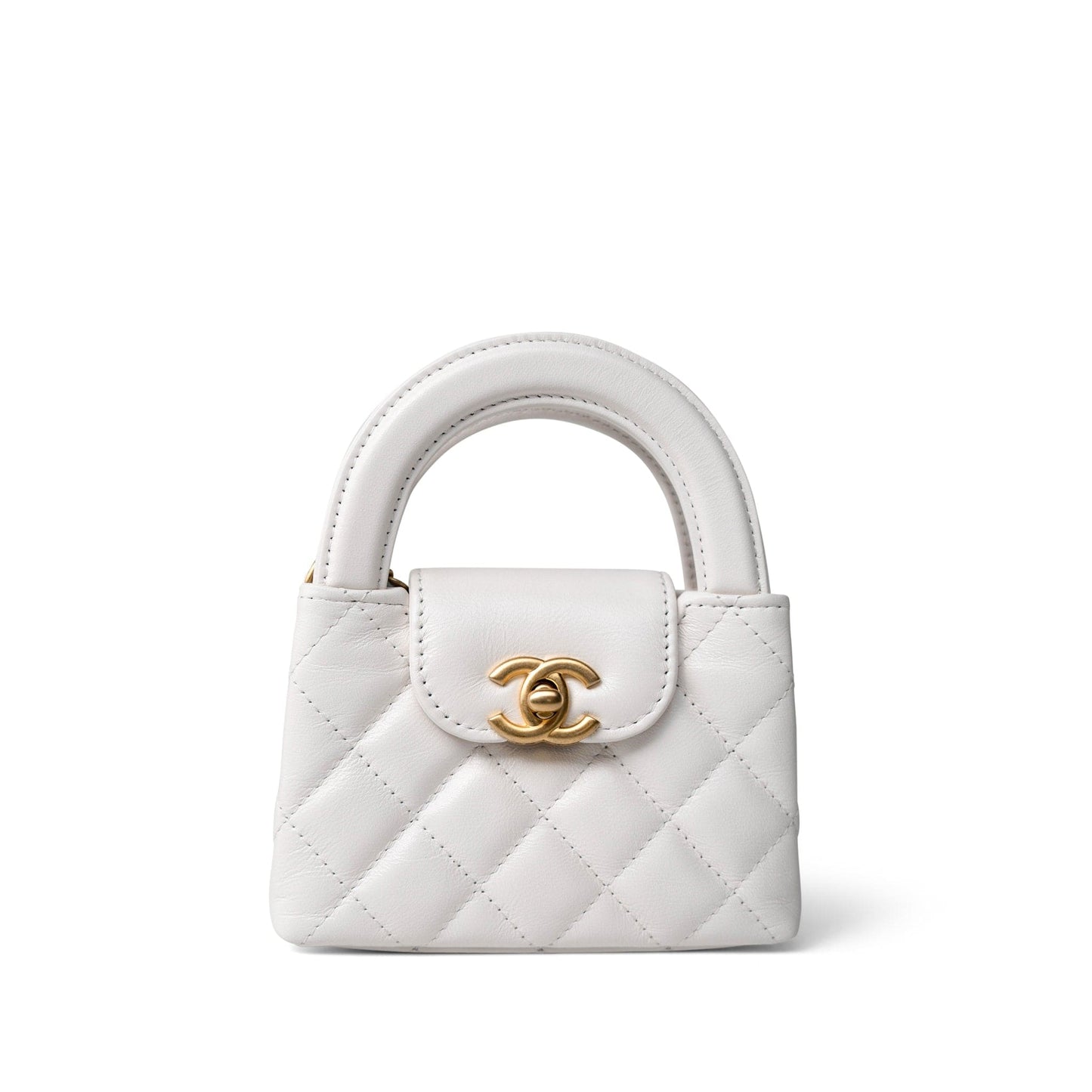White Aged Calfskin Nano Kelly Mini Shopper