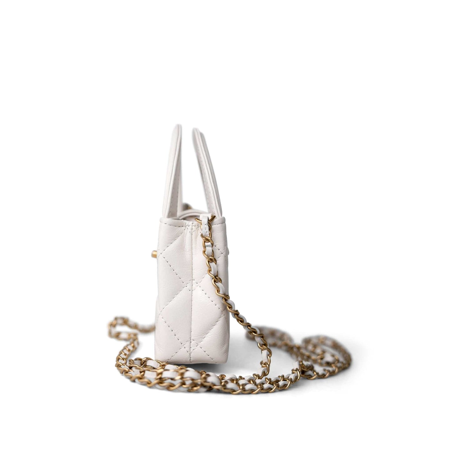 White Aged Calfskin Nano Kelly Mini Shopper