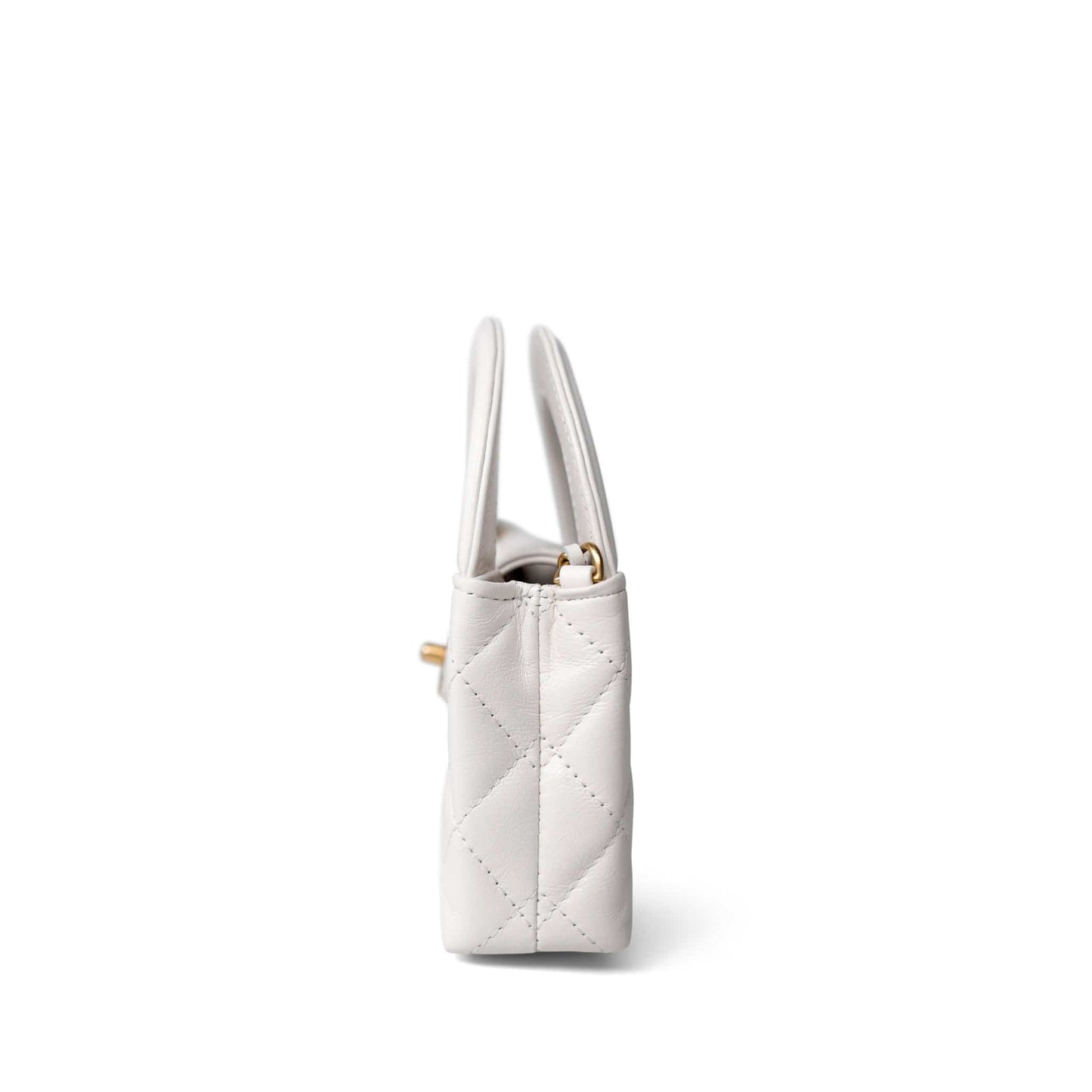 White Aged Calfskin Nano Kelly Mini Shopper