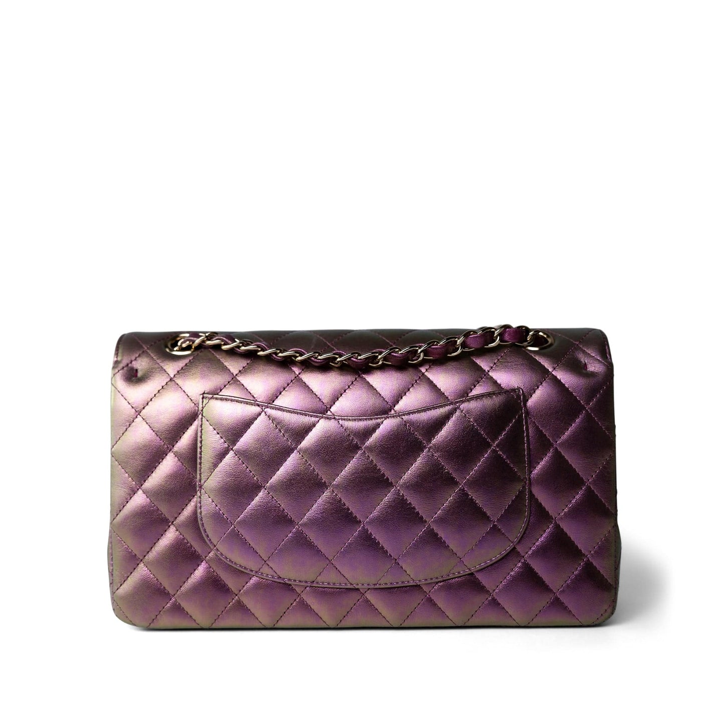 20B Iridescent Purple Calfskin Quilted Classic Flap Light Gold Hardware