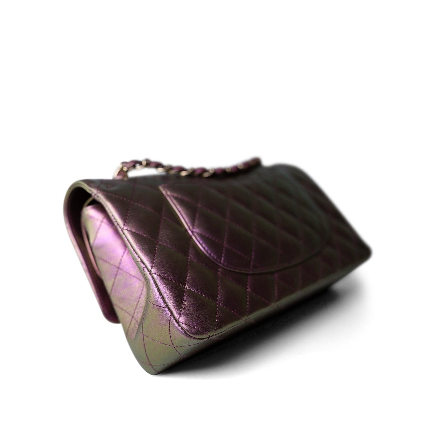 20B Iridescent Purple Calfskin Quilted Classic Flap Light Gold Hardware