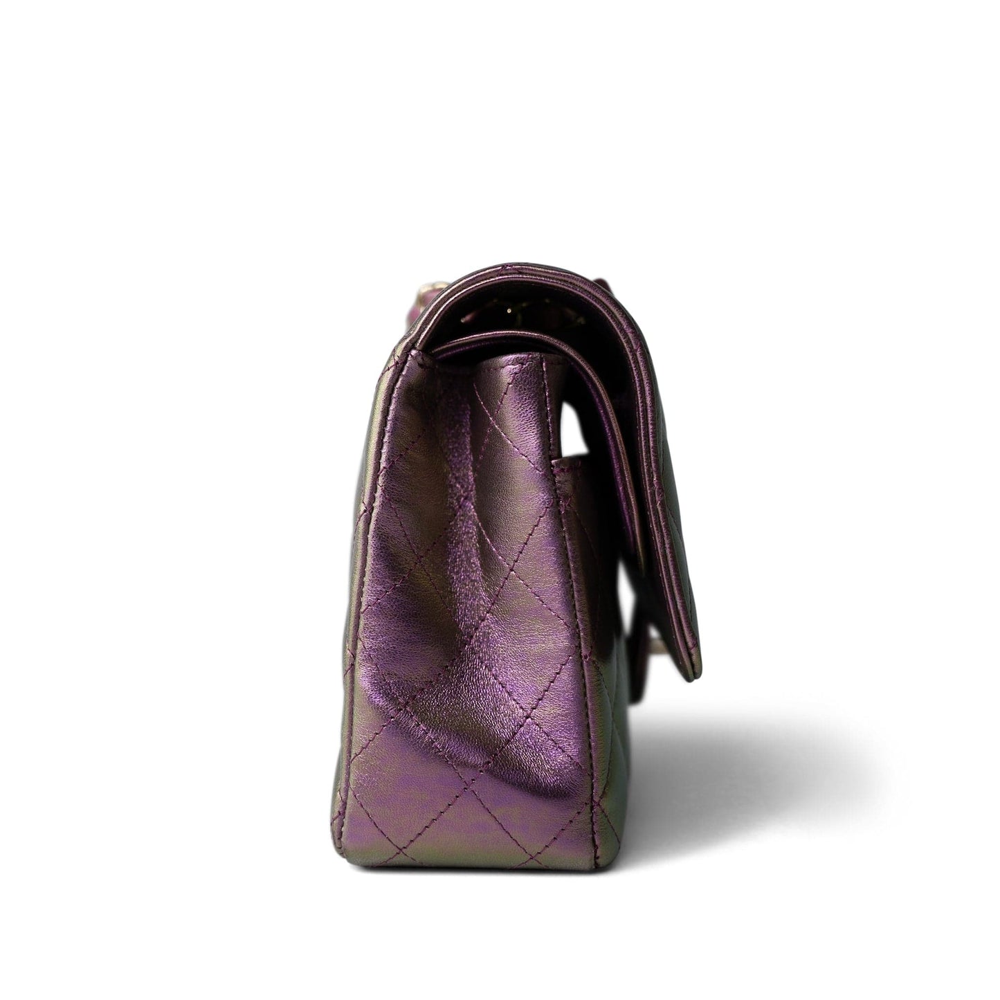 20B Iridescent Purple Calfskin Quilted Classic Flap Light Gold Hardware