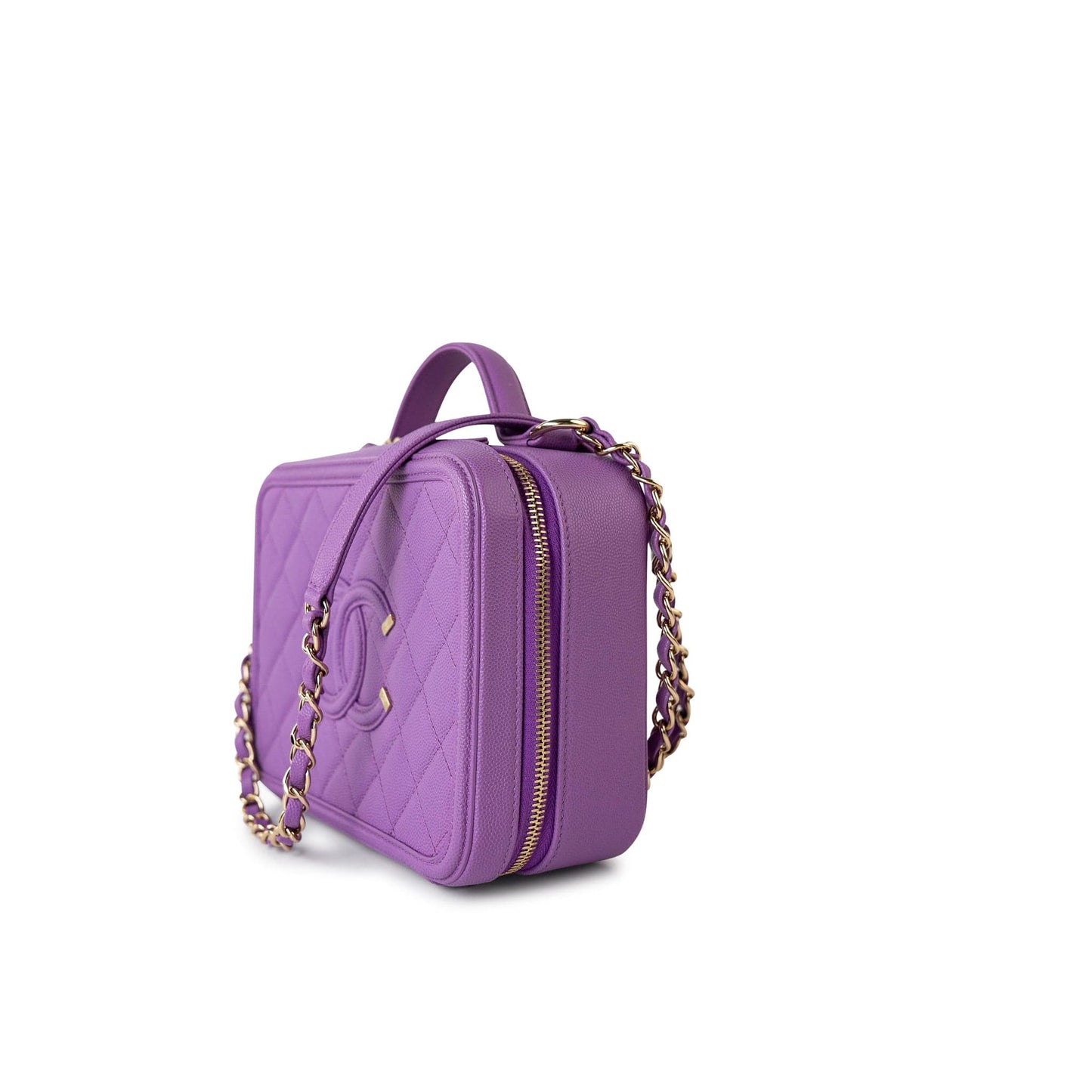 20C Purple Caviar Quilted CC Medium Filigree Vanity Case