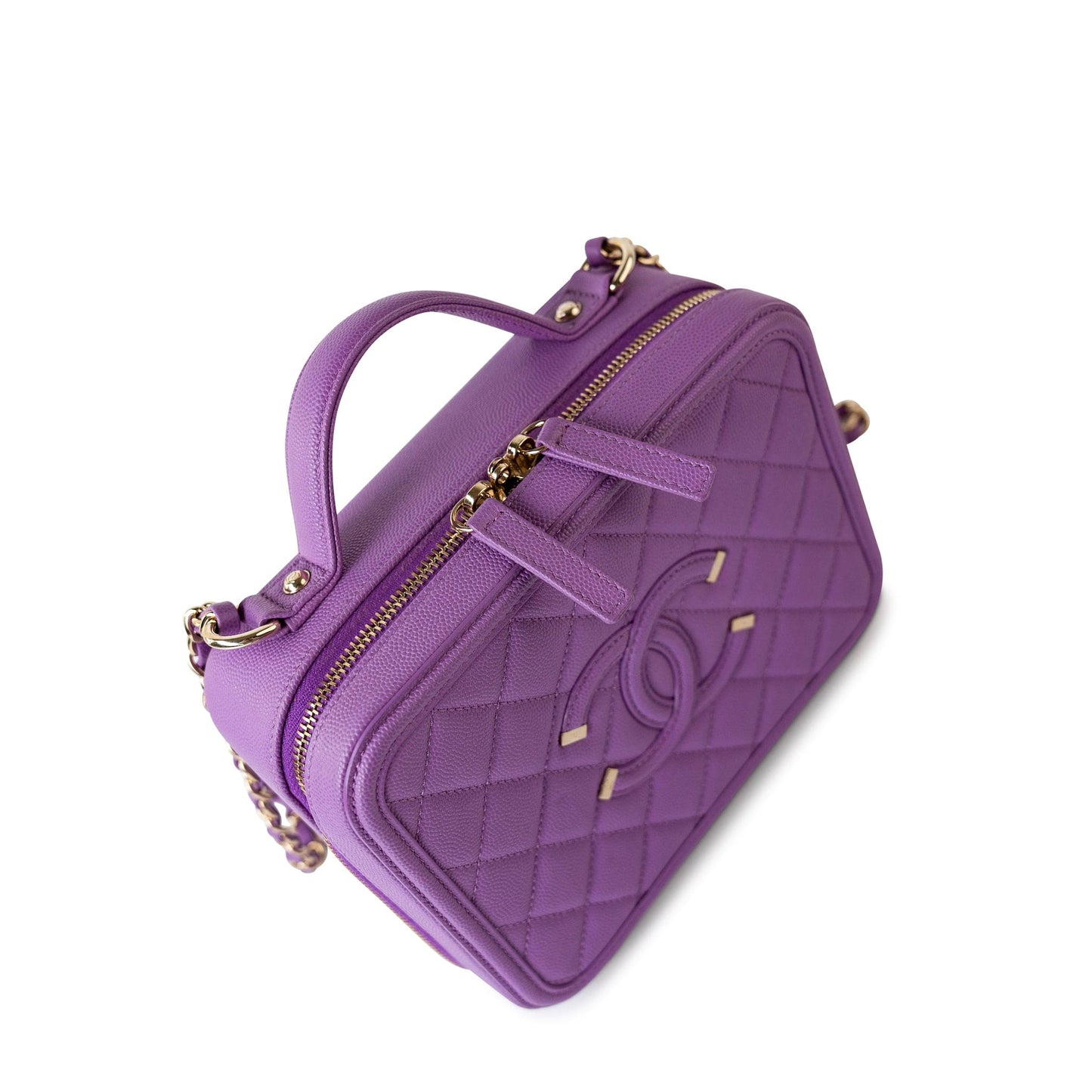 20C Purple Caviar Quilted CC Medium Filigree Vanity Case