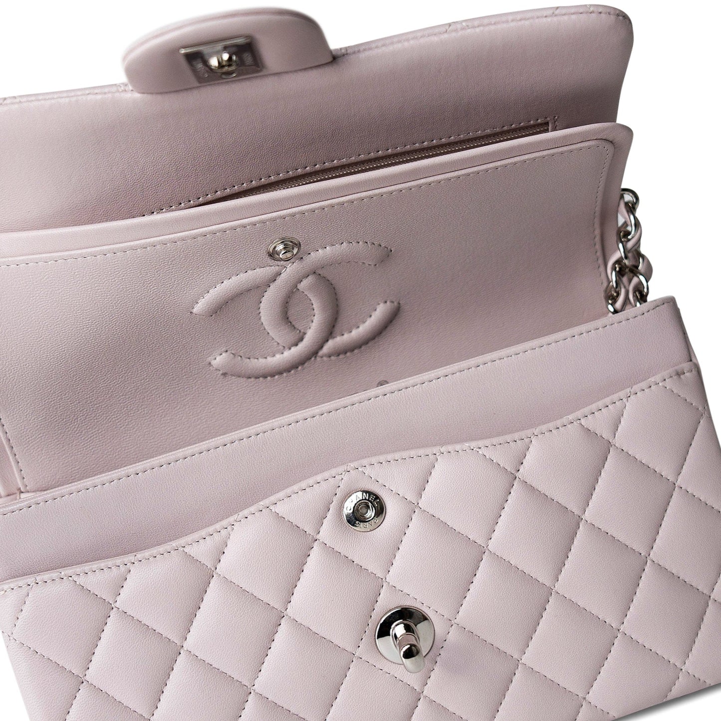 21B Light Purple Lambskin Quilted Classic Flap Small Silver Hardware