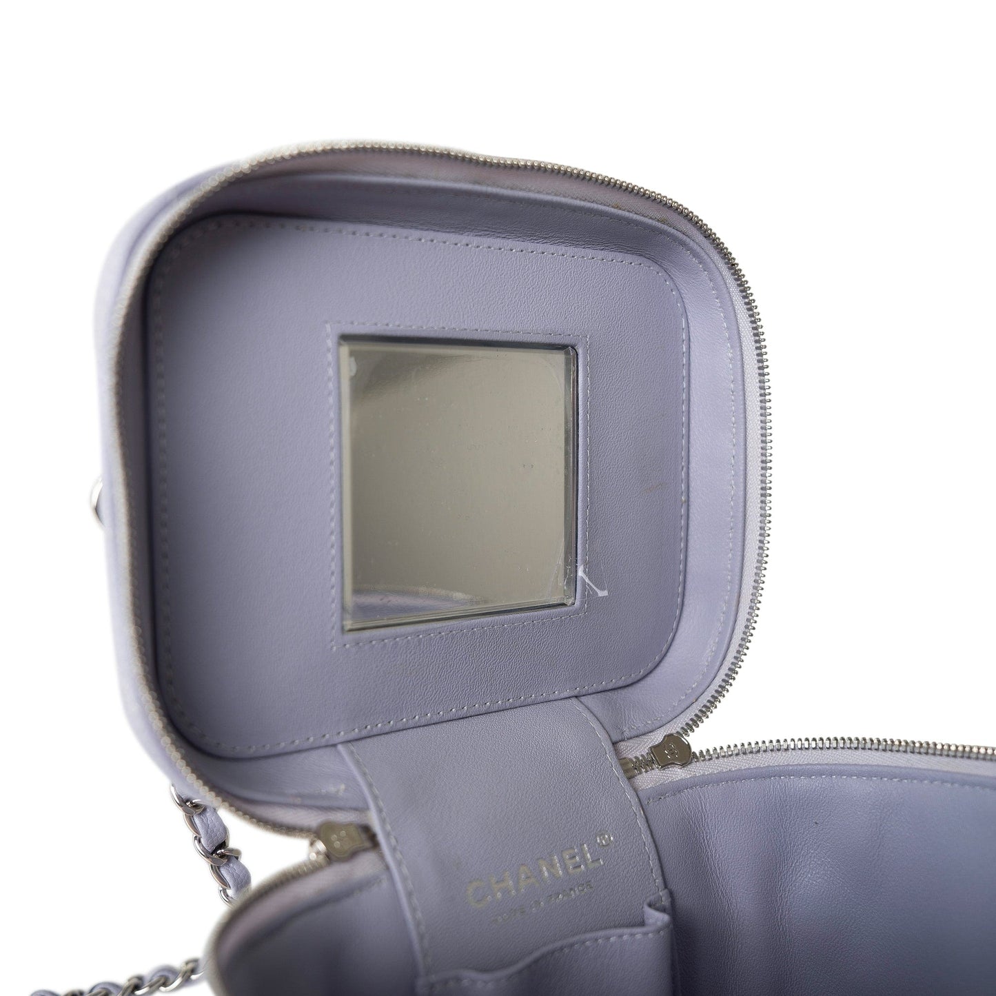 21K Lavender Caviar Quilted Top Handle Vanity Case Silver Hardware