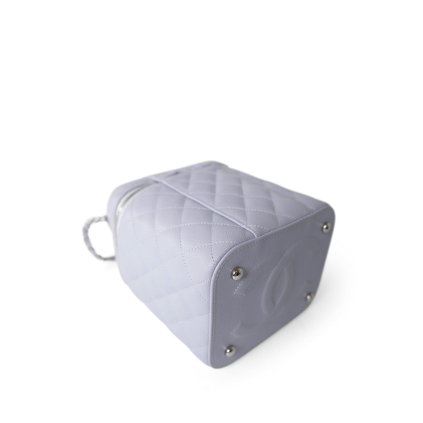 21K Lavender Caviar Quilted Top Handle Vanity Case Silver Hardware