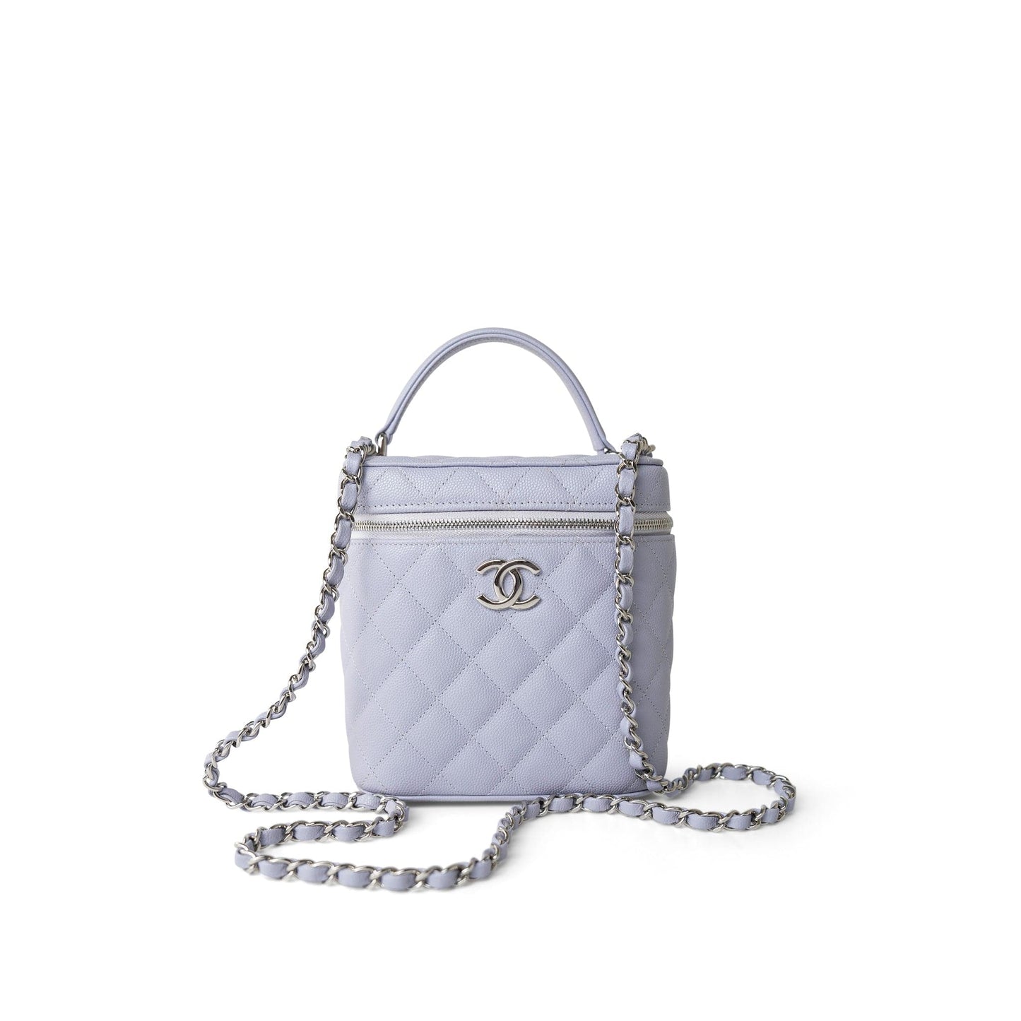 21K Lavender Caviar Quilted Top Handle Vanity Case Silver Hardware