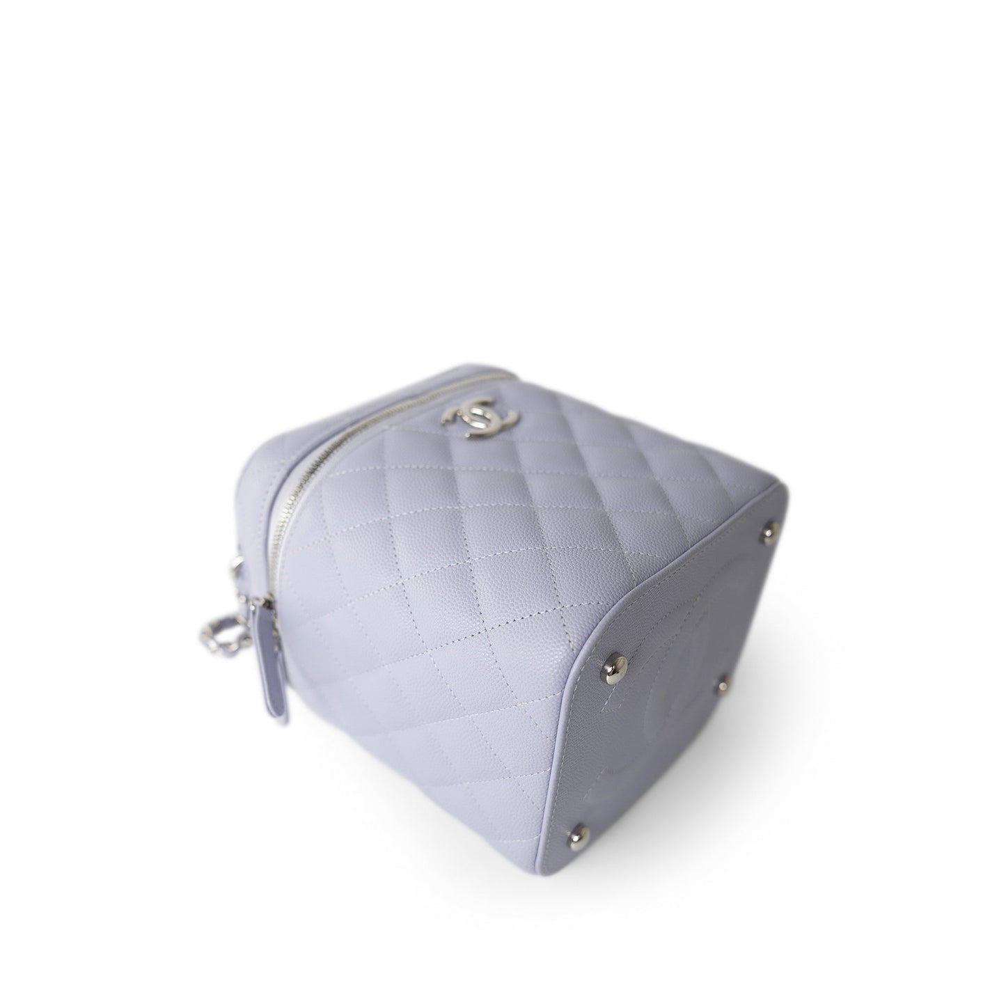 21K Lavender Caviar Quilted Top Handle Vanity Case Silver Hardware