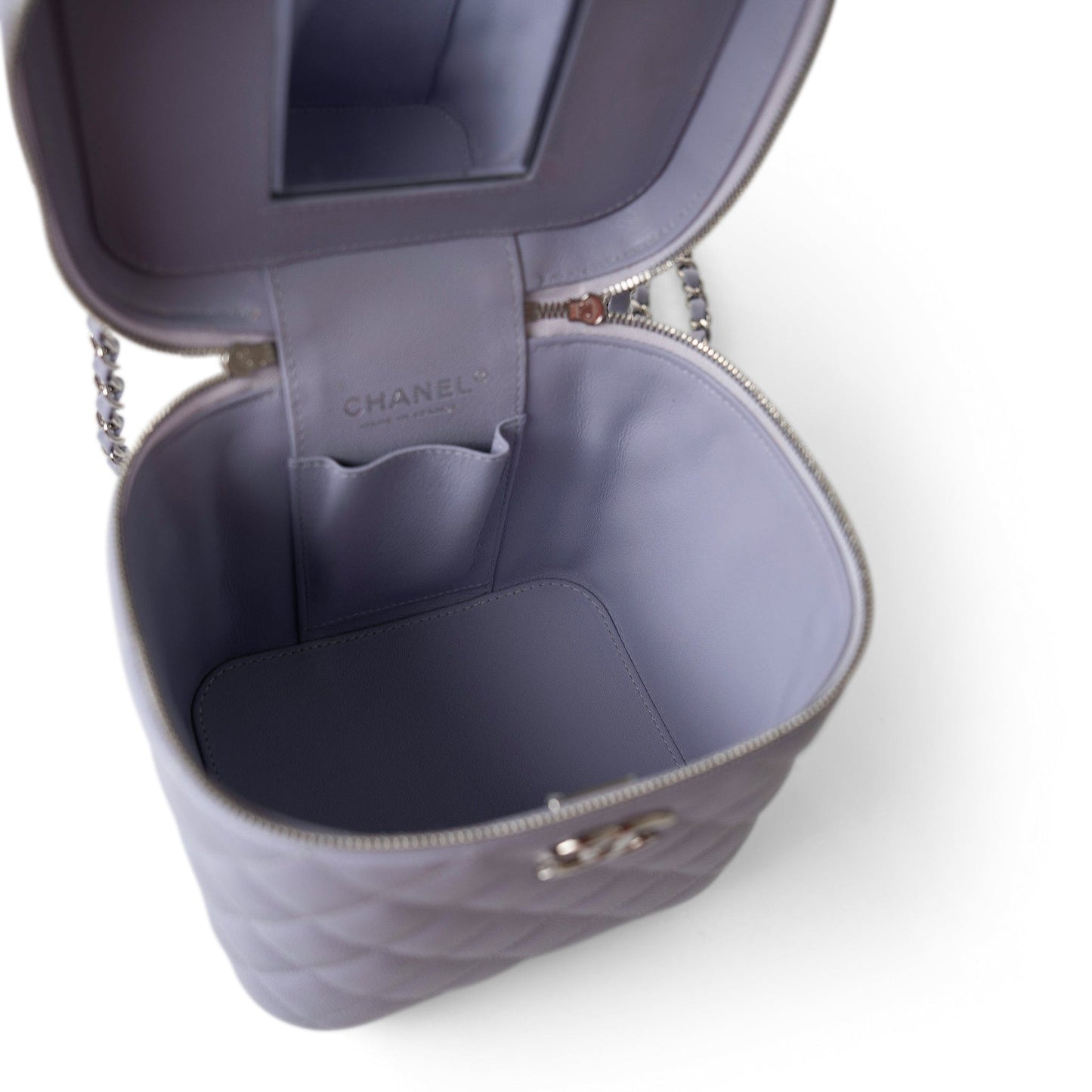 21K Lavender Caviar Quilted Top Handle Vanity Case Silver Hardware