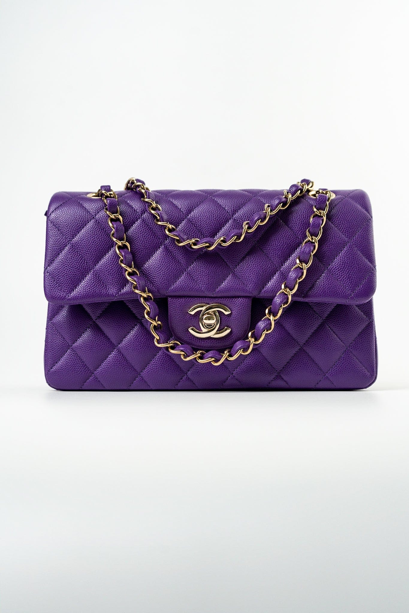 22A Purple Caviar Quilted Small Classic Flap Light Gold Hardware