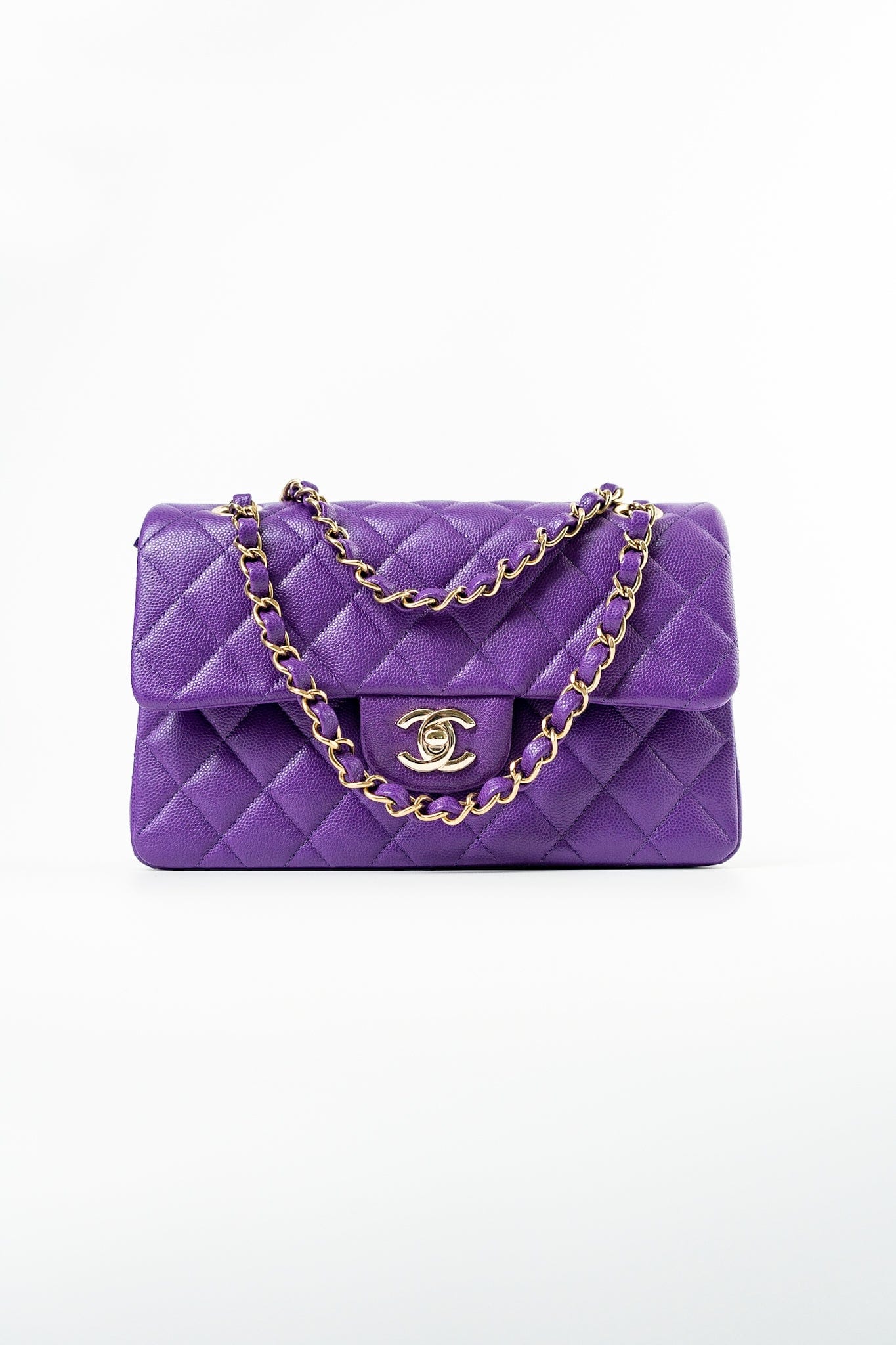 22A Purple Caviar Quilted Small Classic Flap Light Gold Hardware