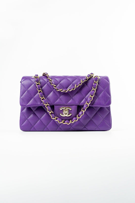 22A Purple Caviar Quilted Small Classic Flap Light Gold Hardware