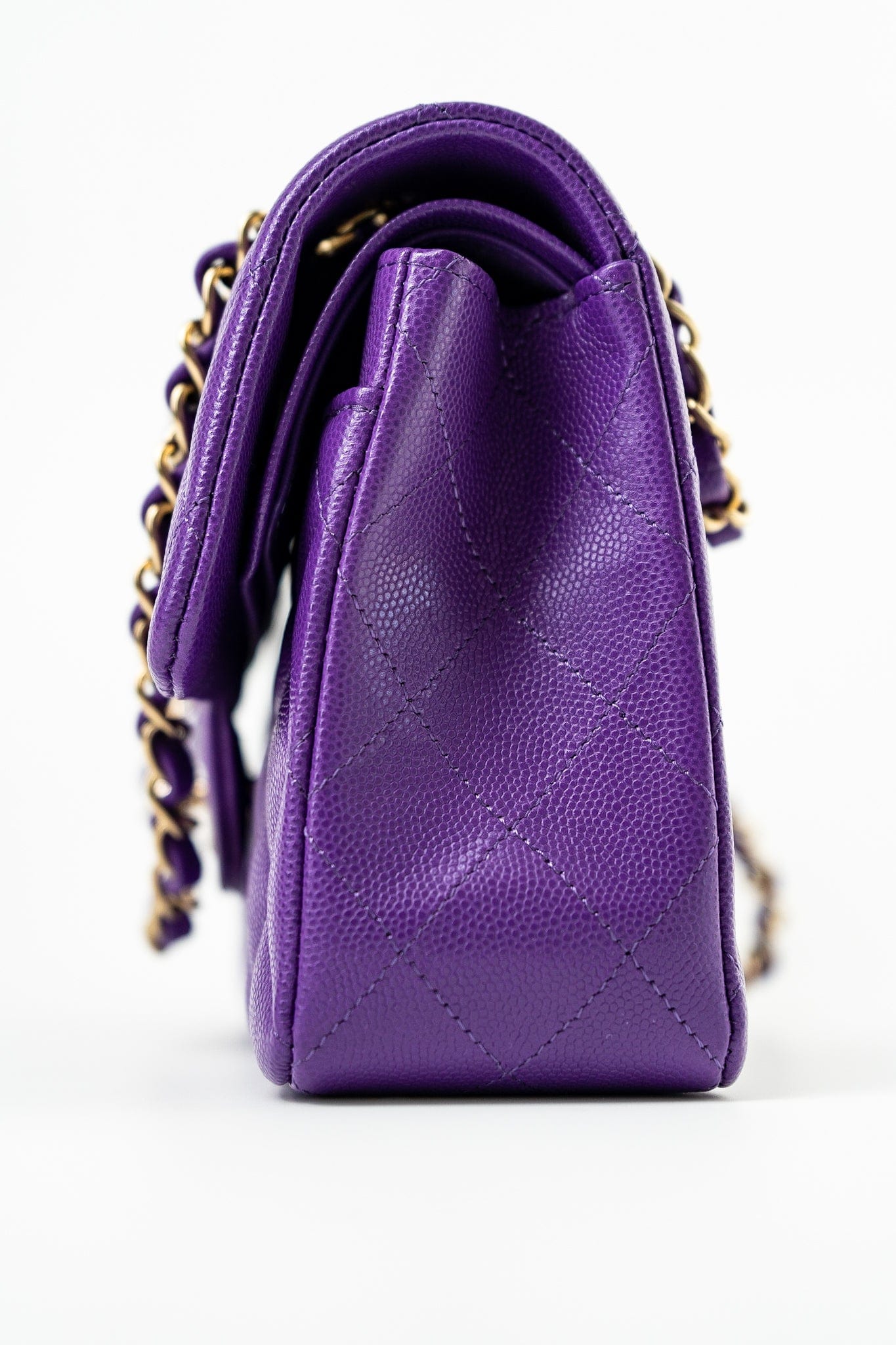 22A Purple Caviar Quilted Small Classic Flap Light Gold Hardware