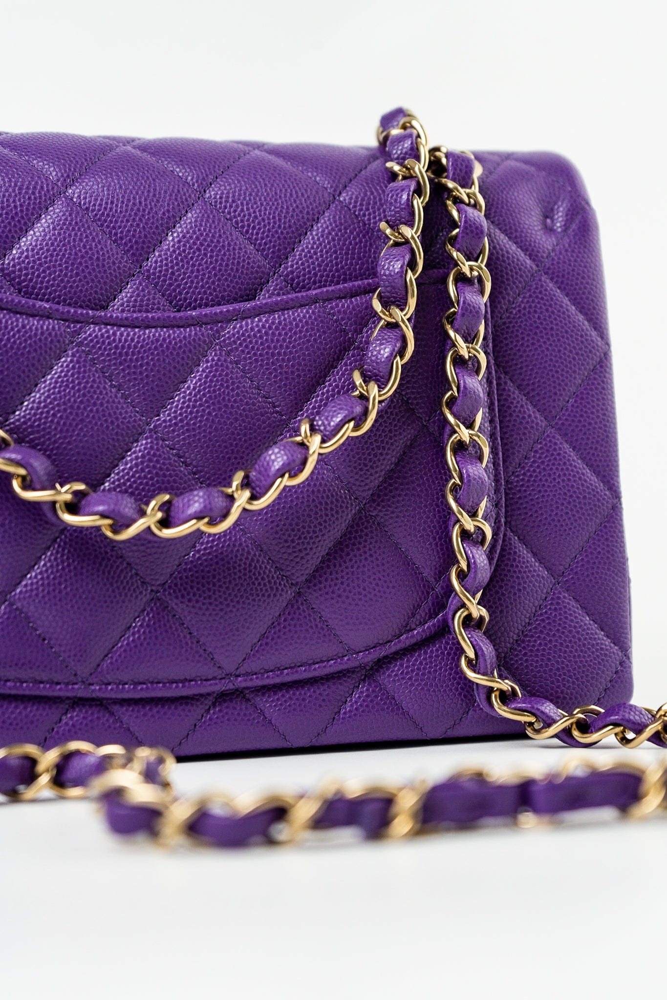 22A Purple Caviar Quilted Small Classic Flap Light Gold Hardware