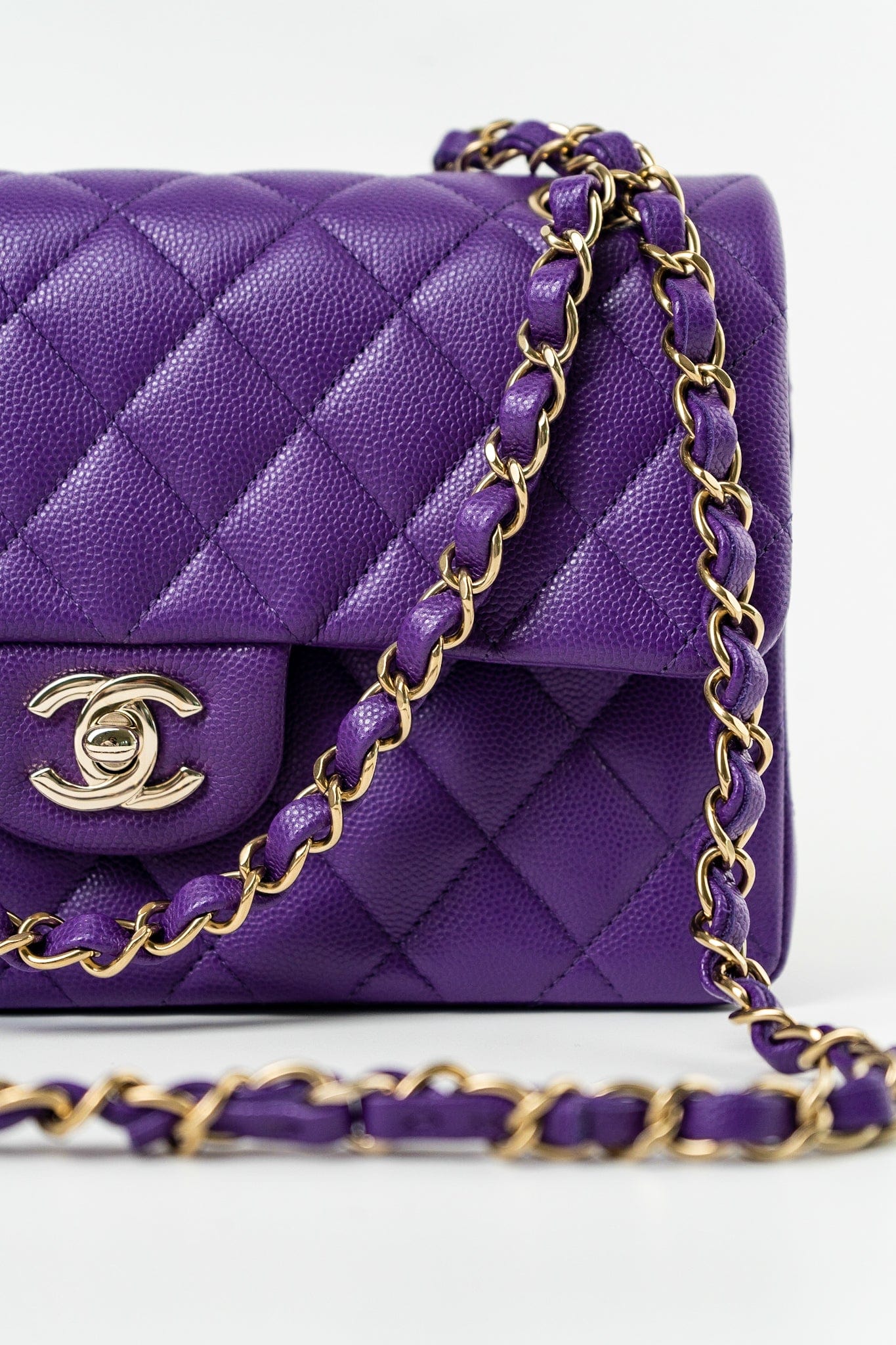 22A Purple Caviar Quilted Small Classic Flap Light Gold Hardware