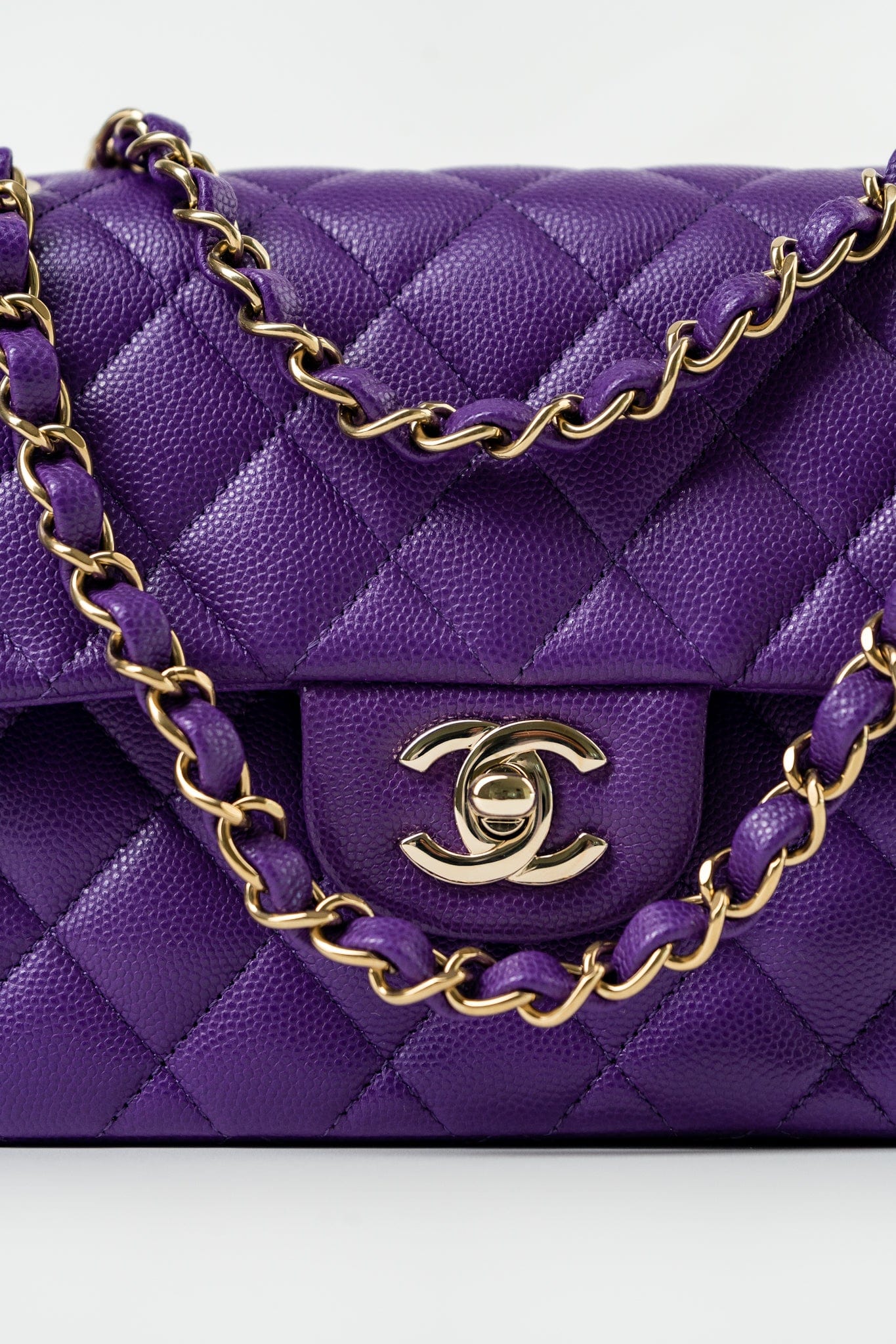 22A Purple Caviar Quilted Small Classic Flap Light Gold Hardware