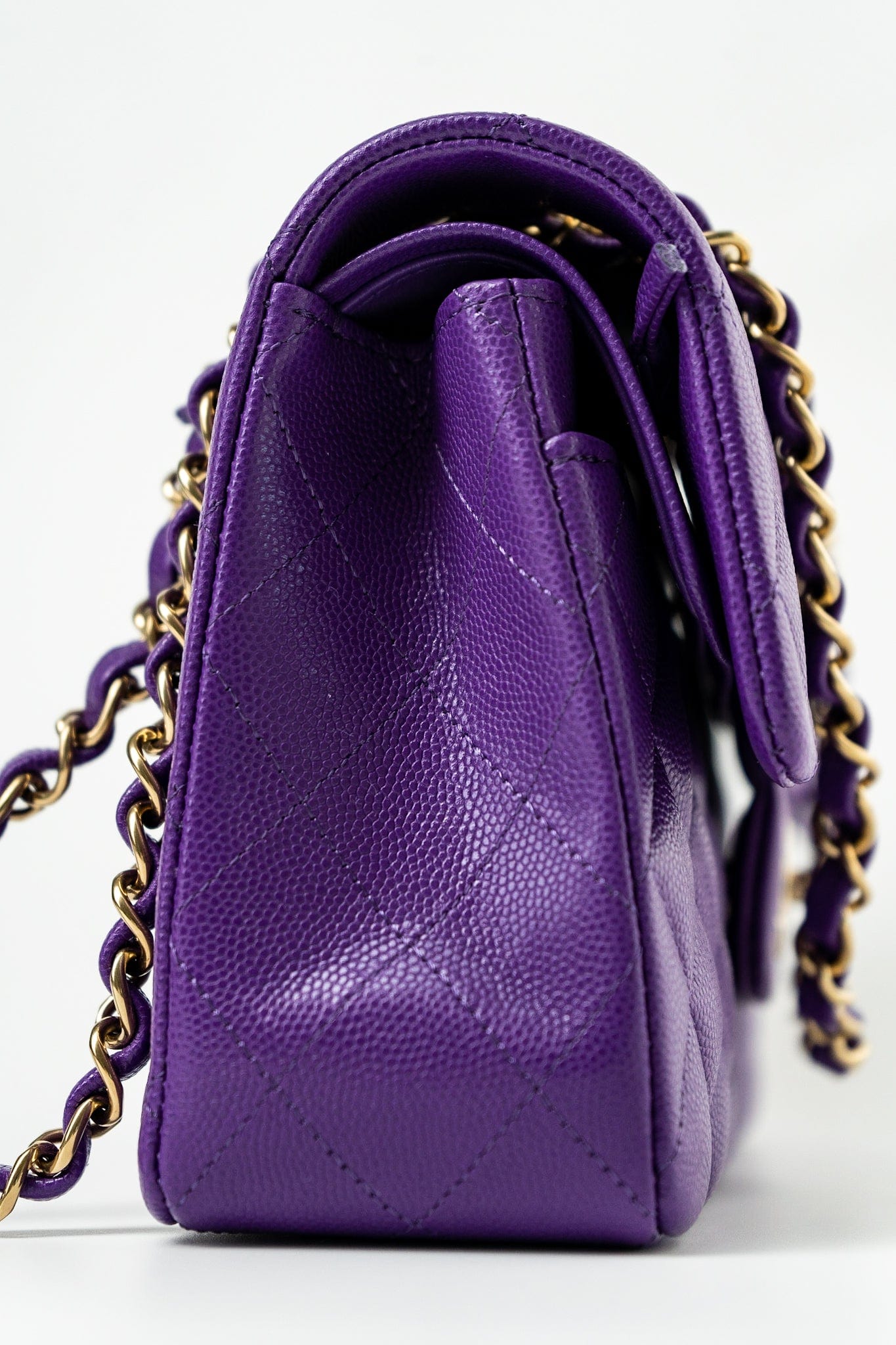 22A Purple Caviar Quilted Small Classic Flap Light Gold Hardware