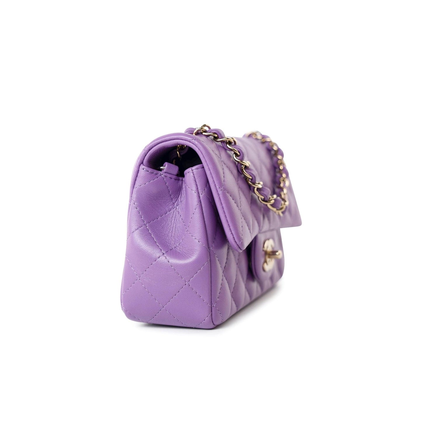 22s Purple Lambskin Quilted Mini Rectangular Single Flap