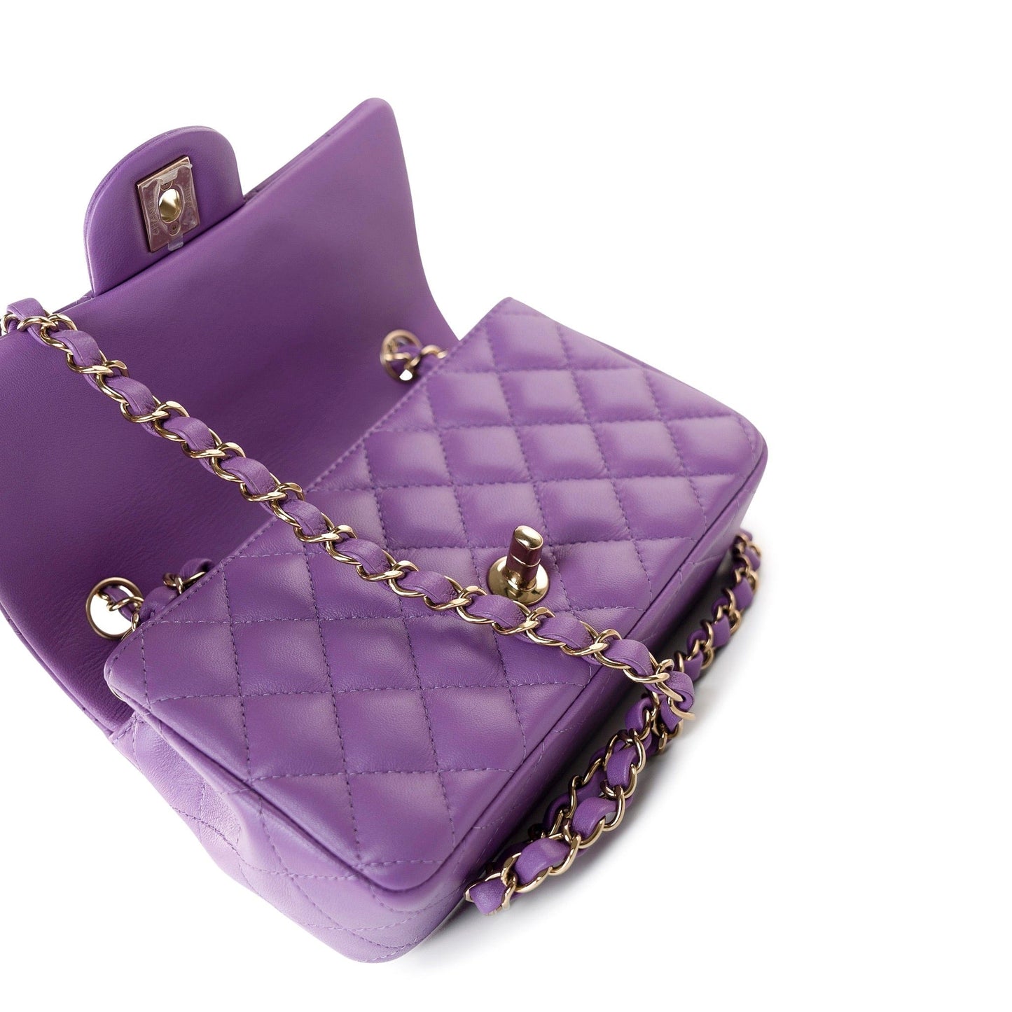 22s Purple Lambskin Quilted Mini Rectangular Single Flap