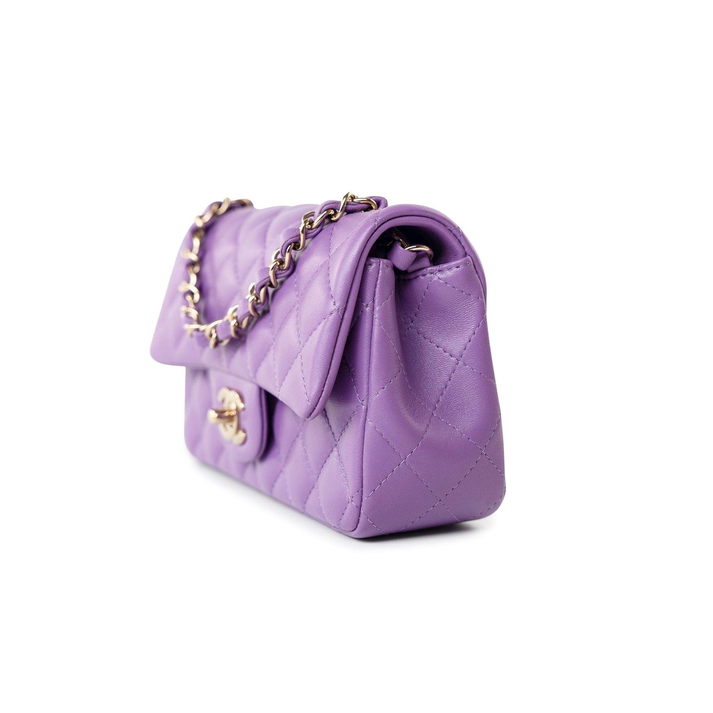 22s Purple Lambskin Quilted Mini Rectangular Single Flap