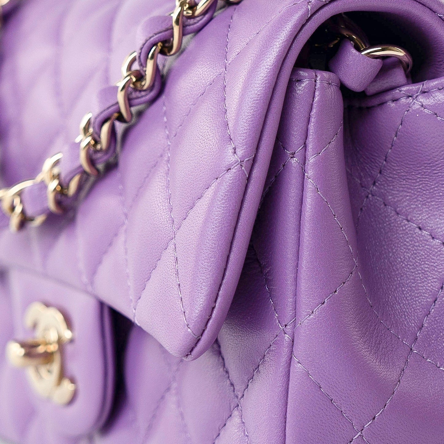 22s Purple Lambskin Quilted Mini Rectangular Single Flap