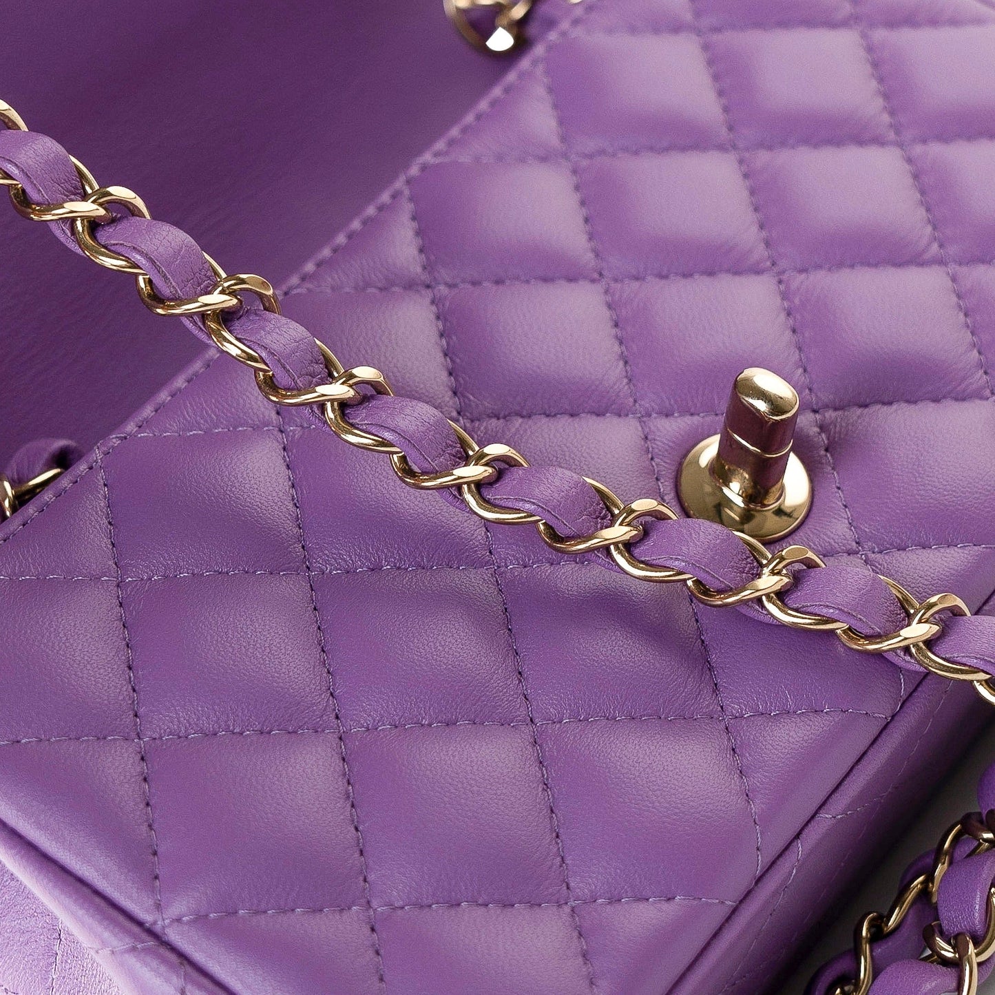 22s Purple Lambskin Quilted Mini Rectangular Single Flap