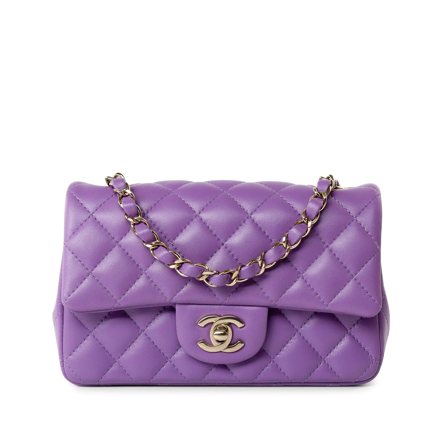 22s Purple Lambskin Quilted Mini Rectangular Single Flap