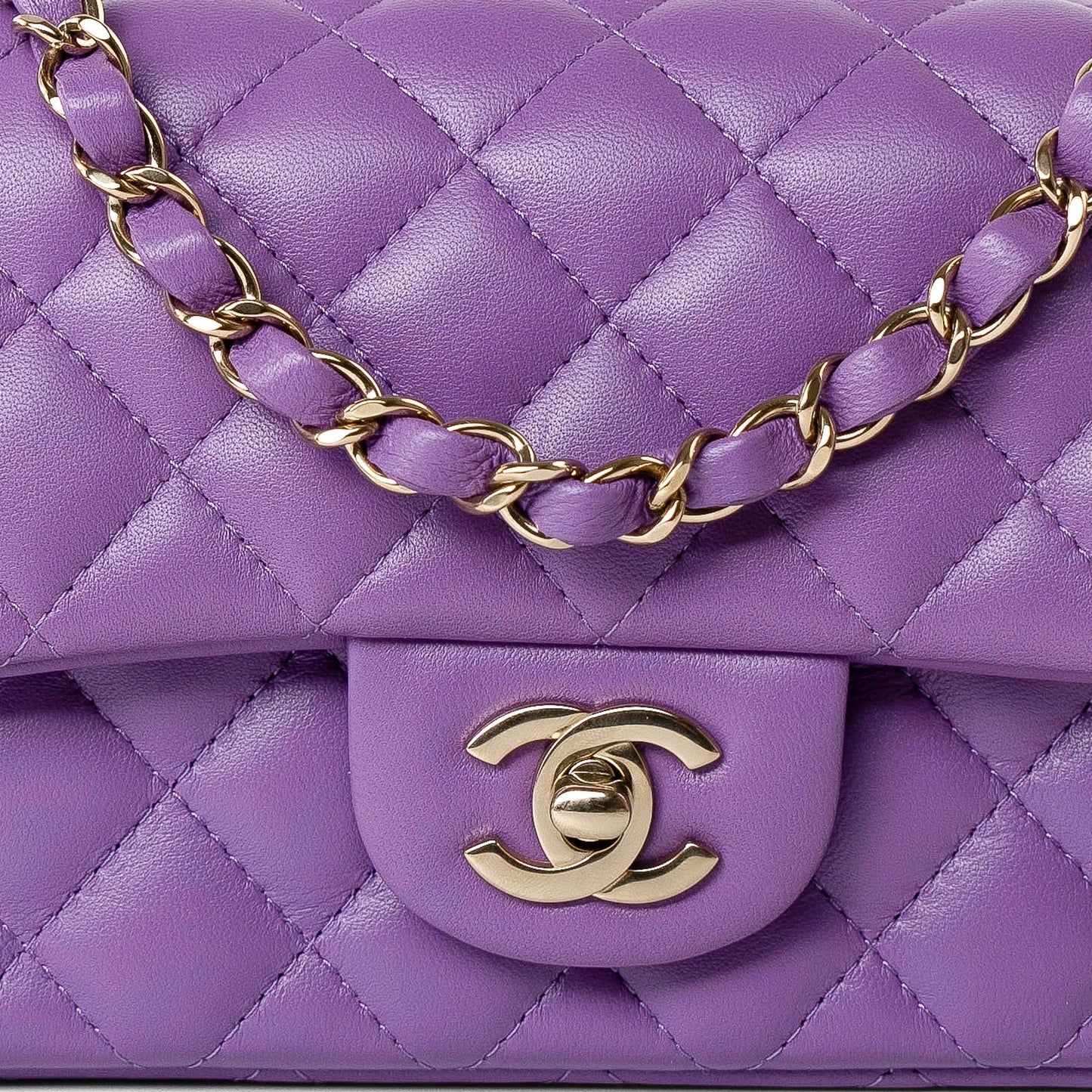 22s Purple Lambskin Quilted Mini Rectangular Single Flap