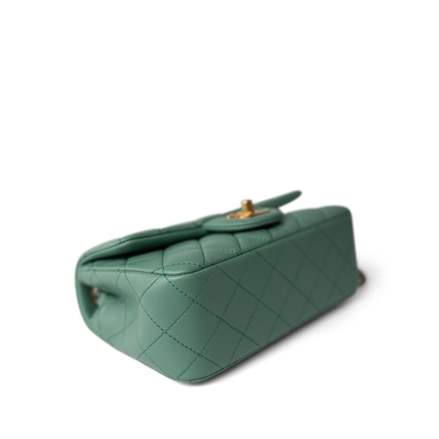 23C Green Lambskin Quilted Mini Pearl Crush Antique Gold Hardware