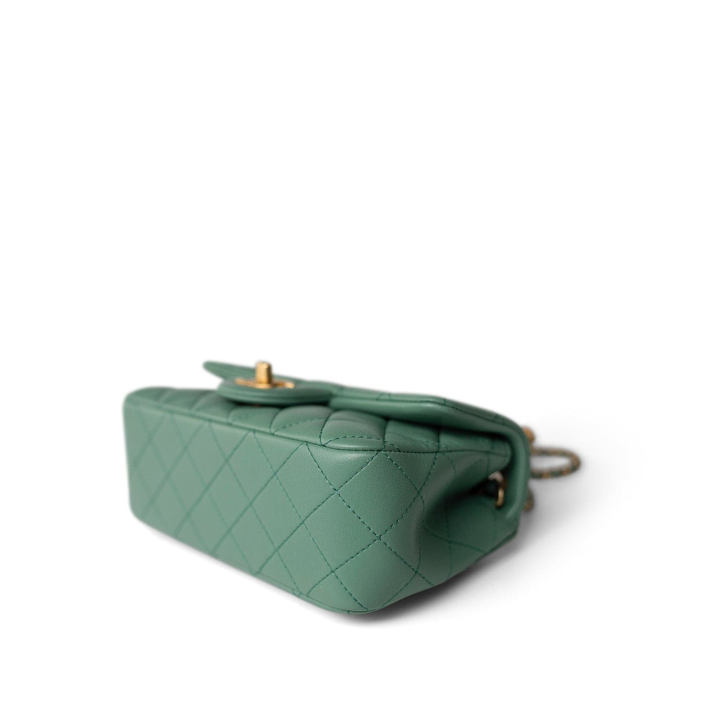 23C Green Lambskin Quilted Mini Pearl Crush Antique Gold Hardware