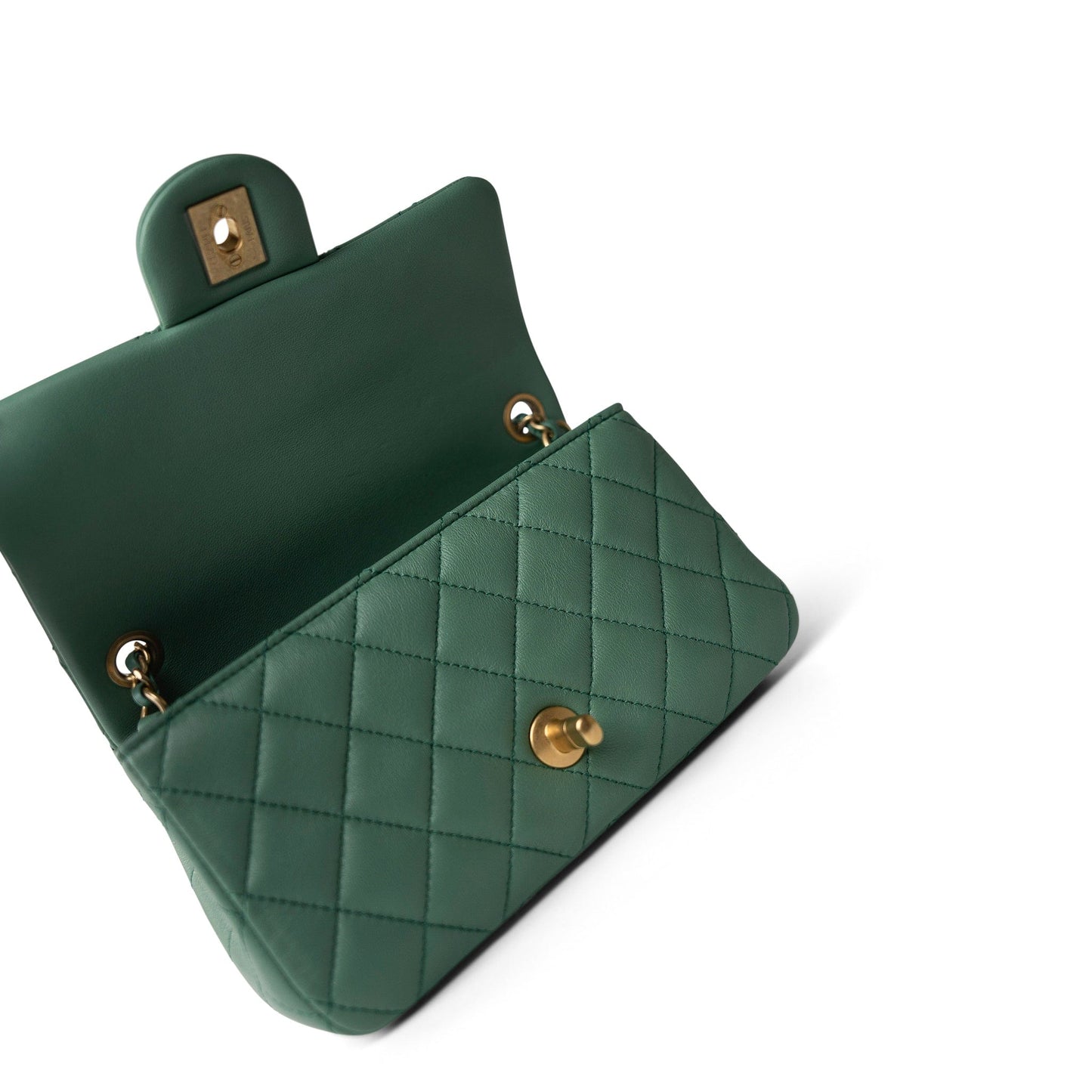 23C Green Lambskin Quilted Mini Pearl Crush Antique Gold Hardware