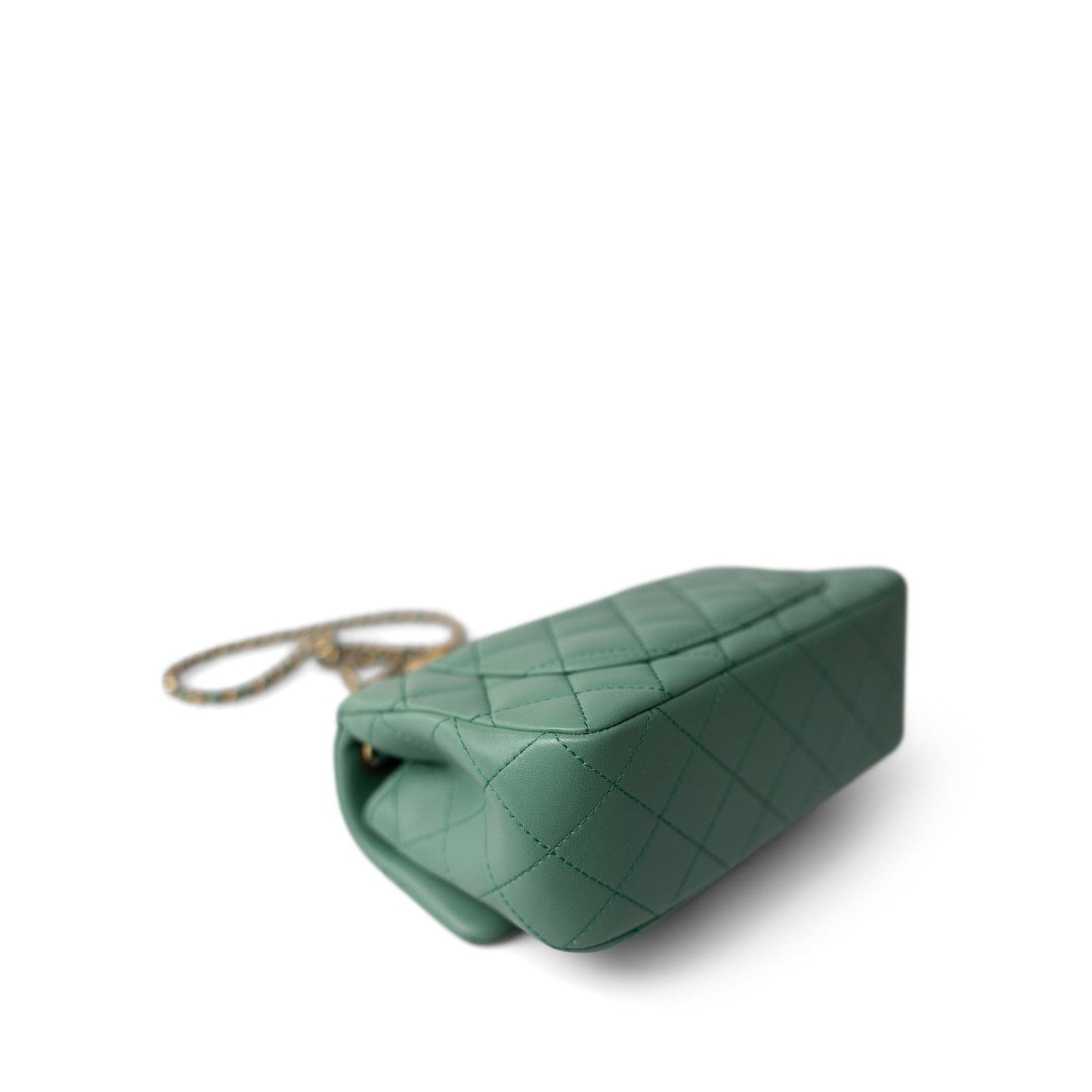 23C Green Lambskin Quilted Mini Pearl Crush Antique Gold Hardware