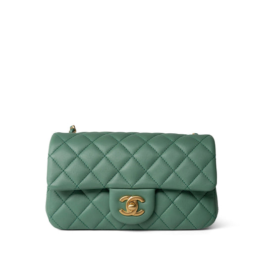 23C Green Lambskin Quilted Mini Pearl Crush Antique Gold Hardware