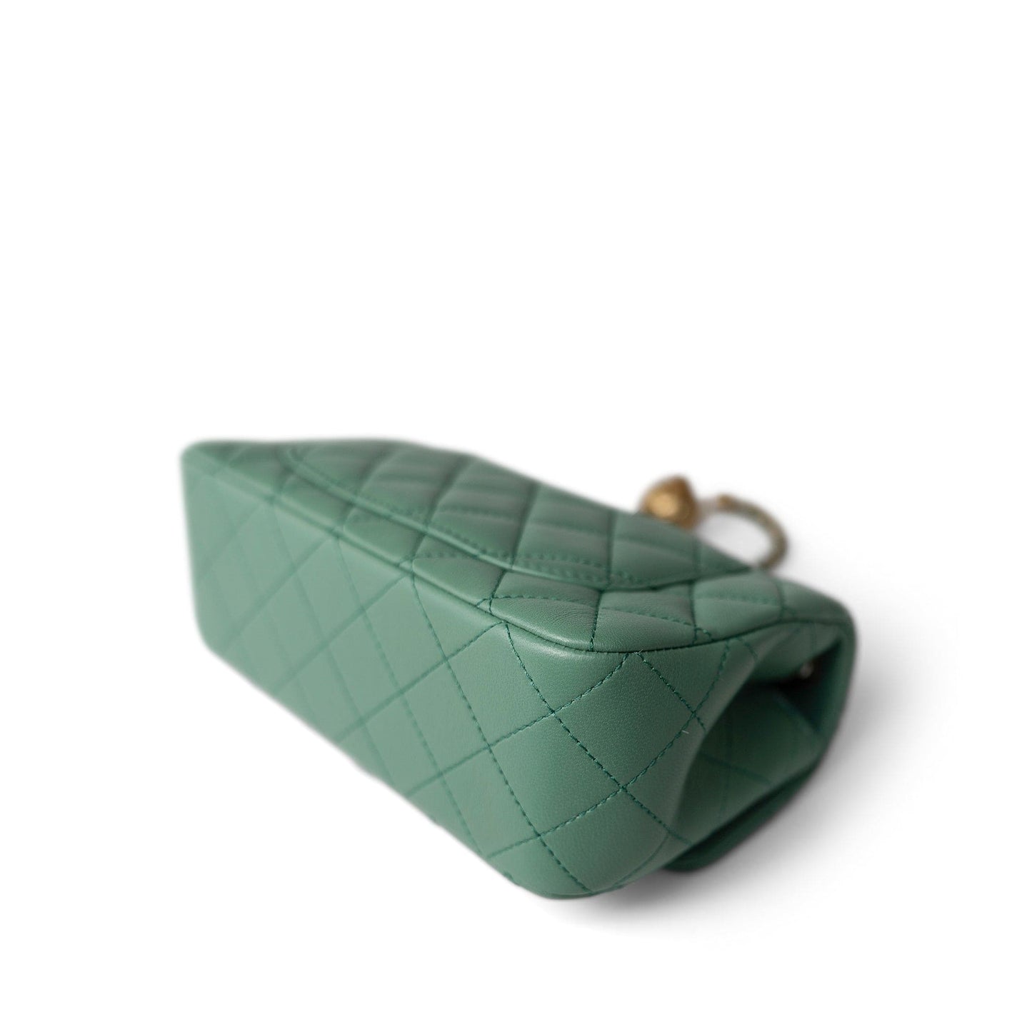 23C Green Lambskin Quilted Mini Pearl Crush Antique Gold Hardware